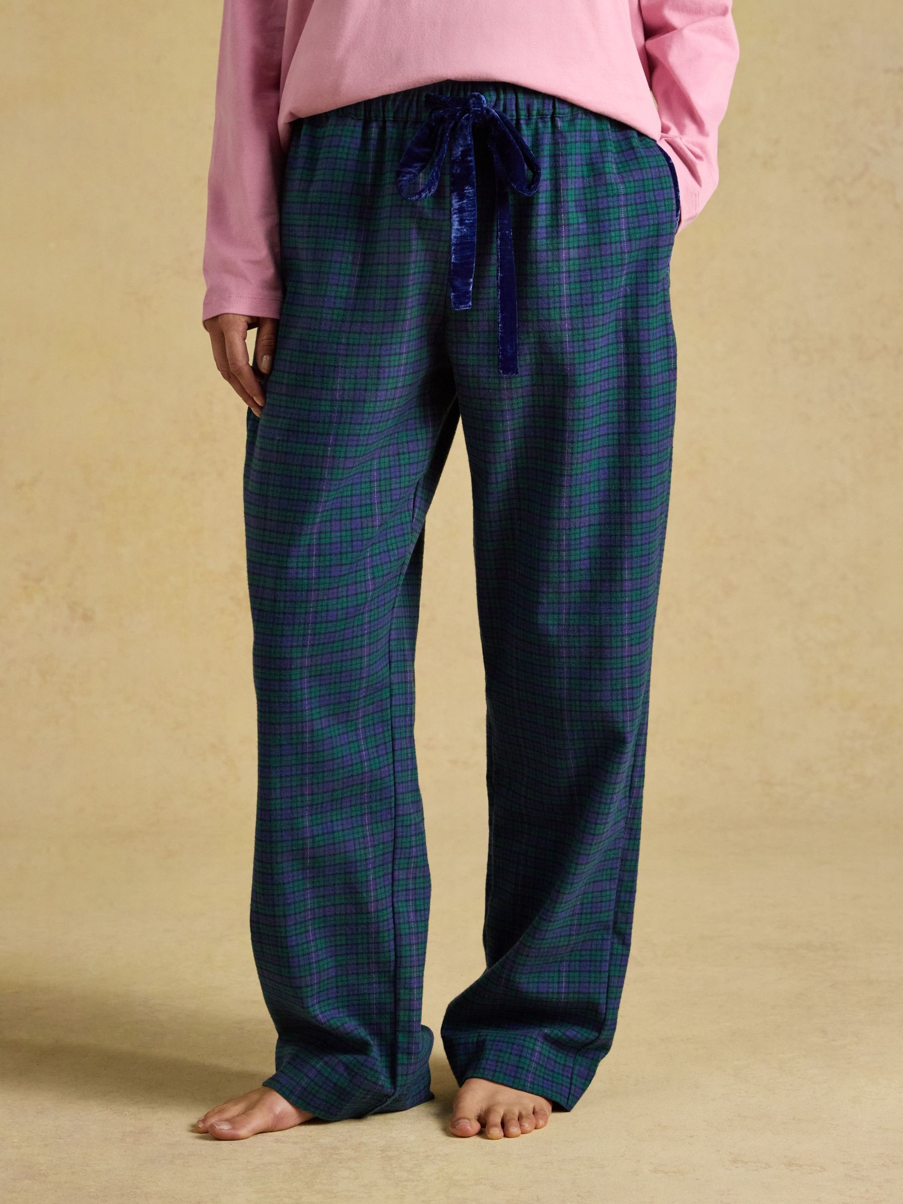 Navy check - Woven Brushed Cotton Pyjama Bottoms