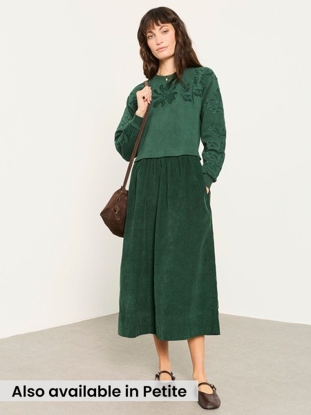 Green - 2in1 Cord Midi Dress