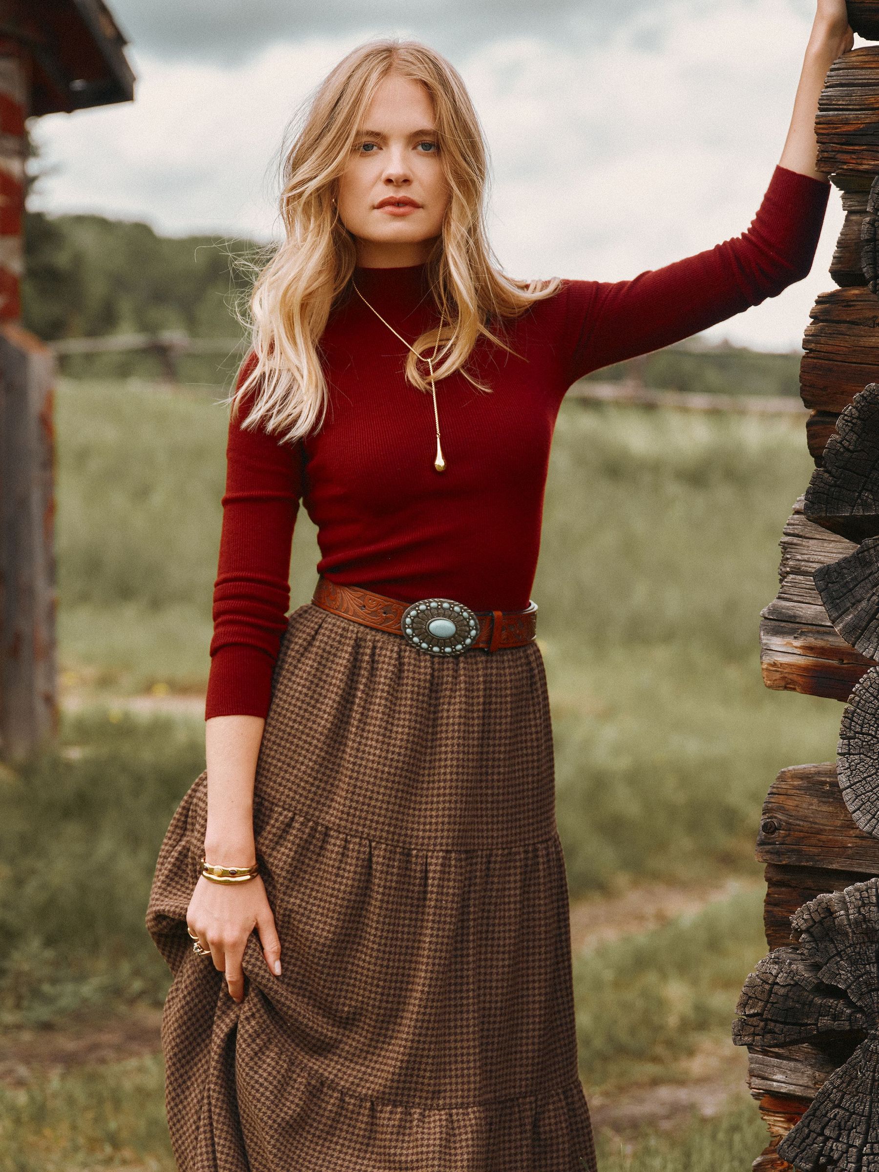 Burgundy Red - Knitted Long Sleeve Slim Fit Top
