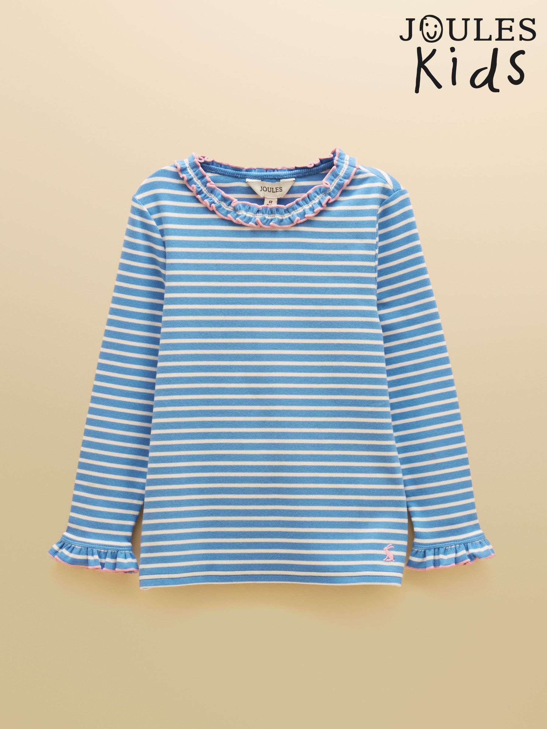 Cream & Blue - Striped Long Sleeve Ribbed Top