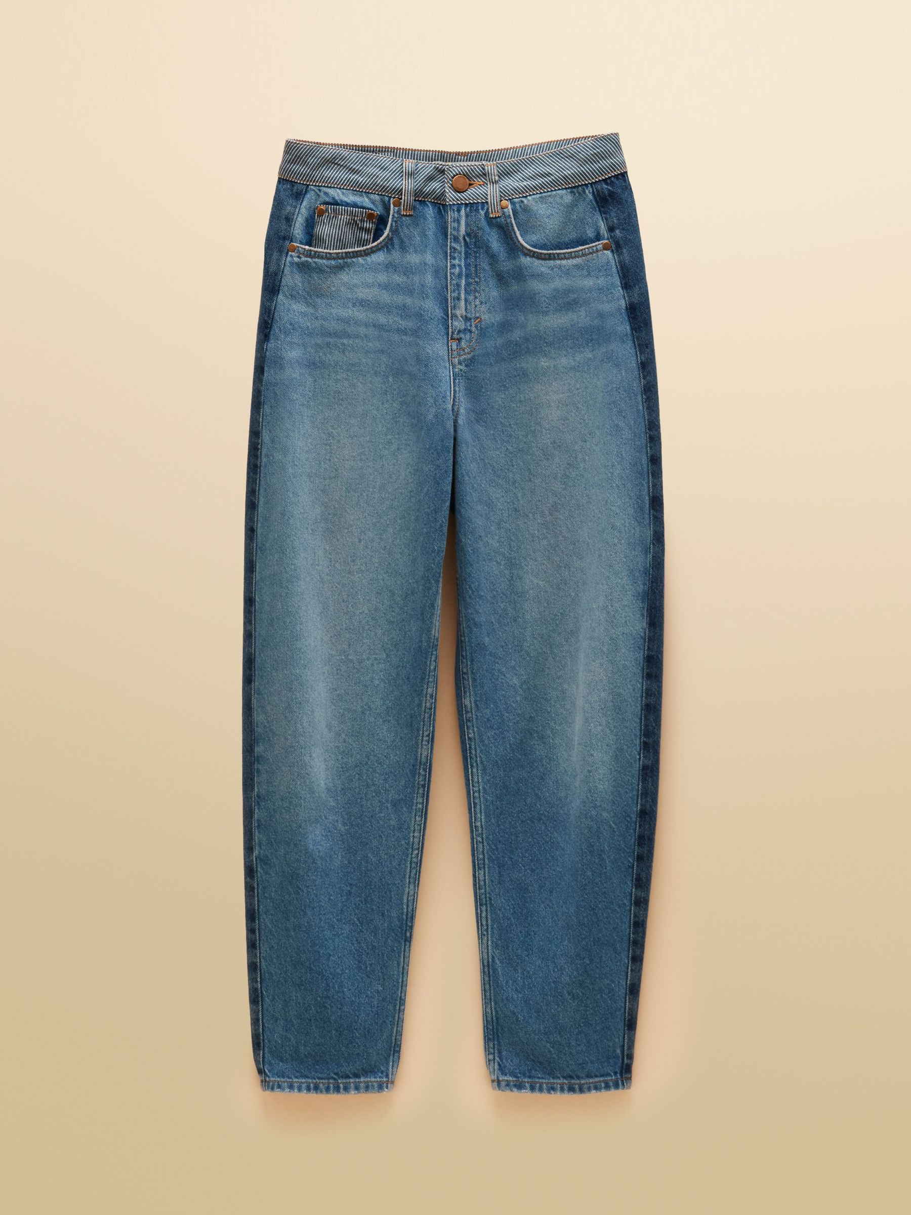Mid Wash Hotch Potch - Barrel Leg Fit High Waisted Jean