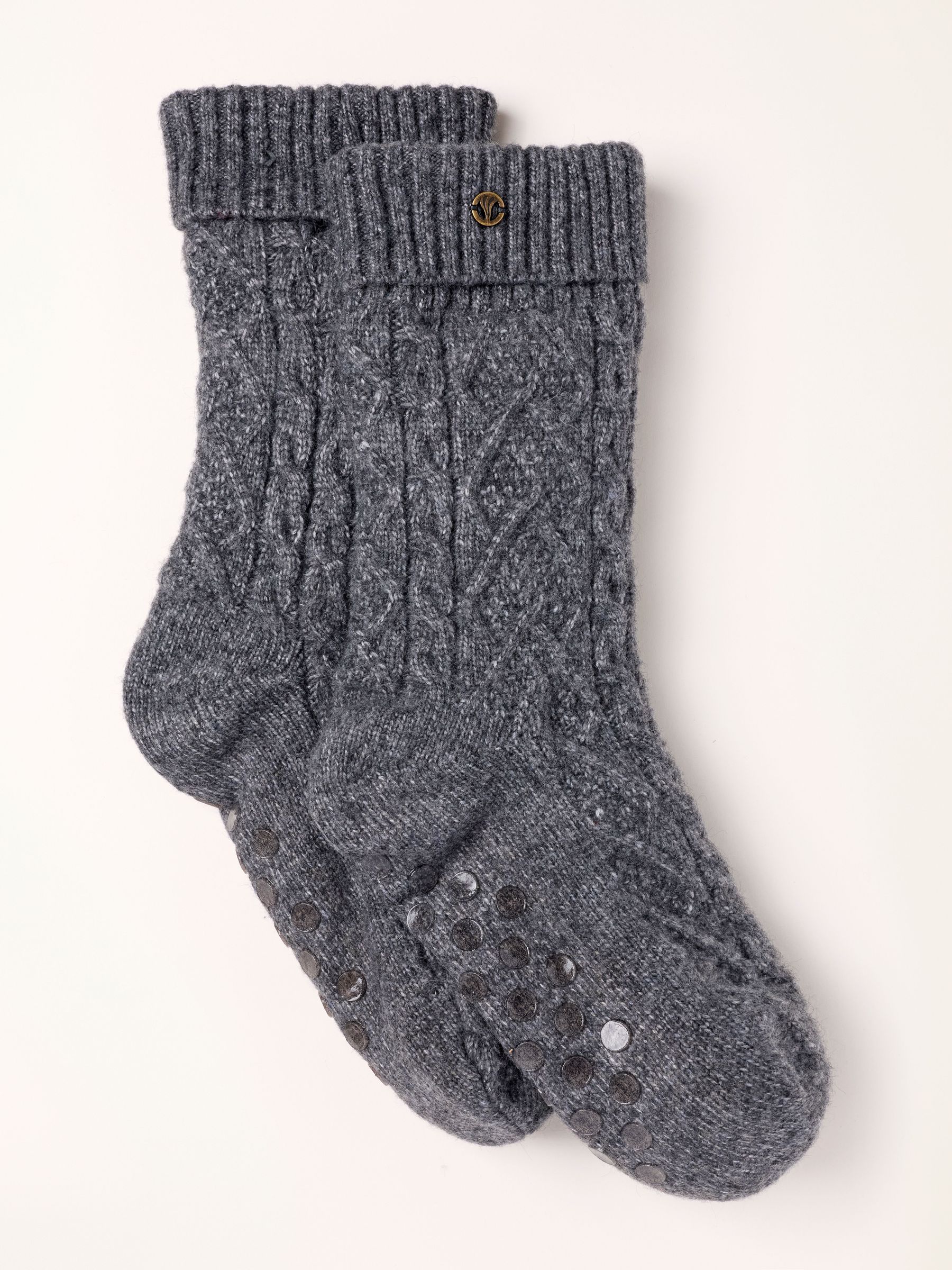 Grey - Regular Cable Slipper Socks