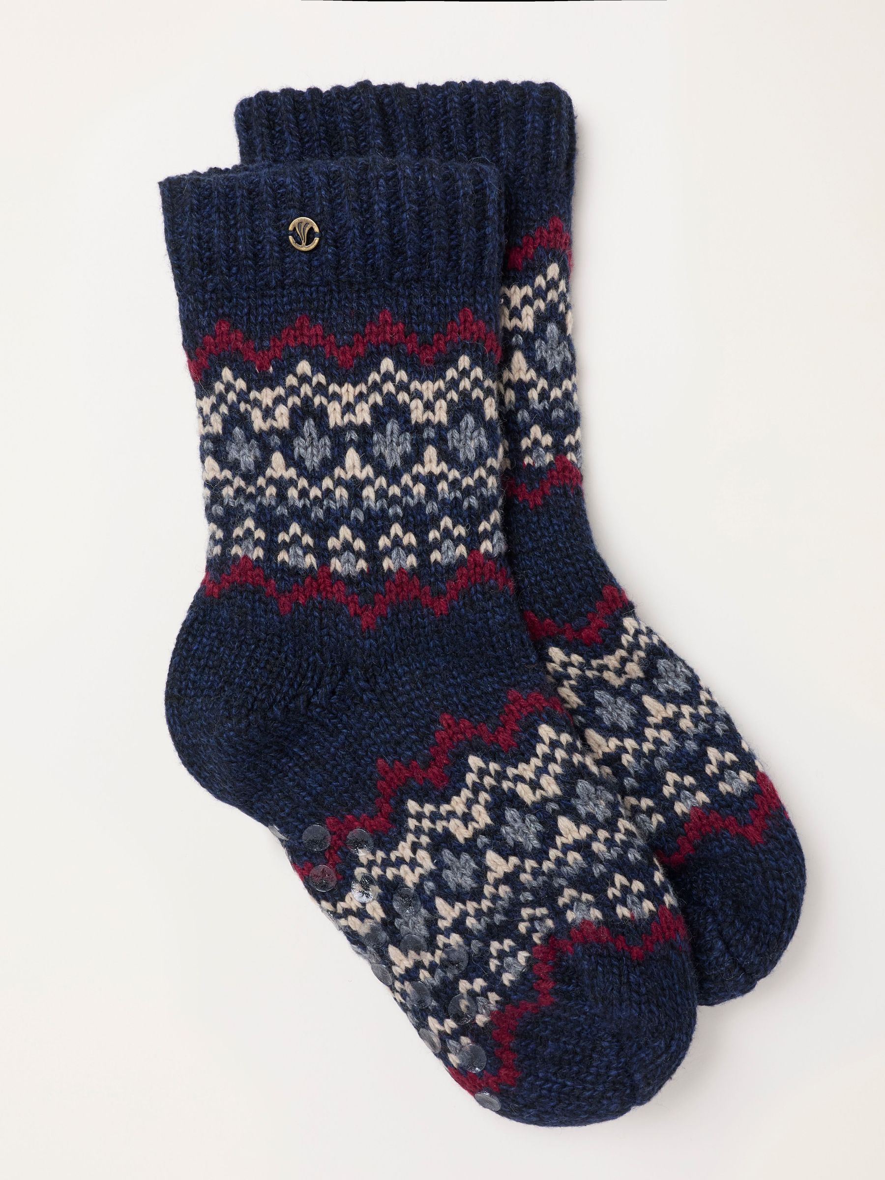 Navy - Regular Fairisle Slipper Socks