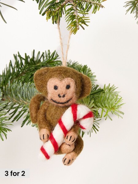 Candy Cane Monkey Felt Christmas Decoration