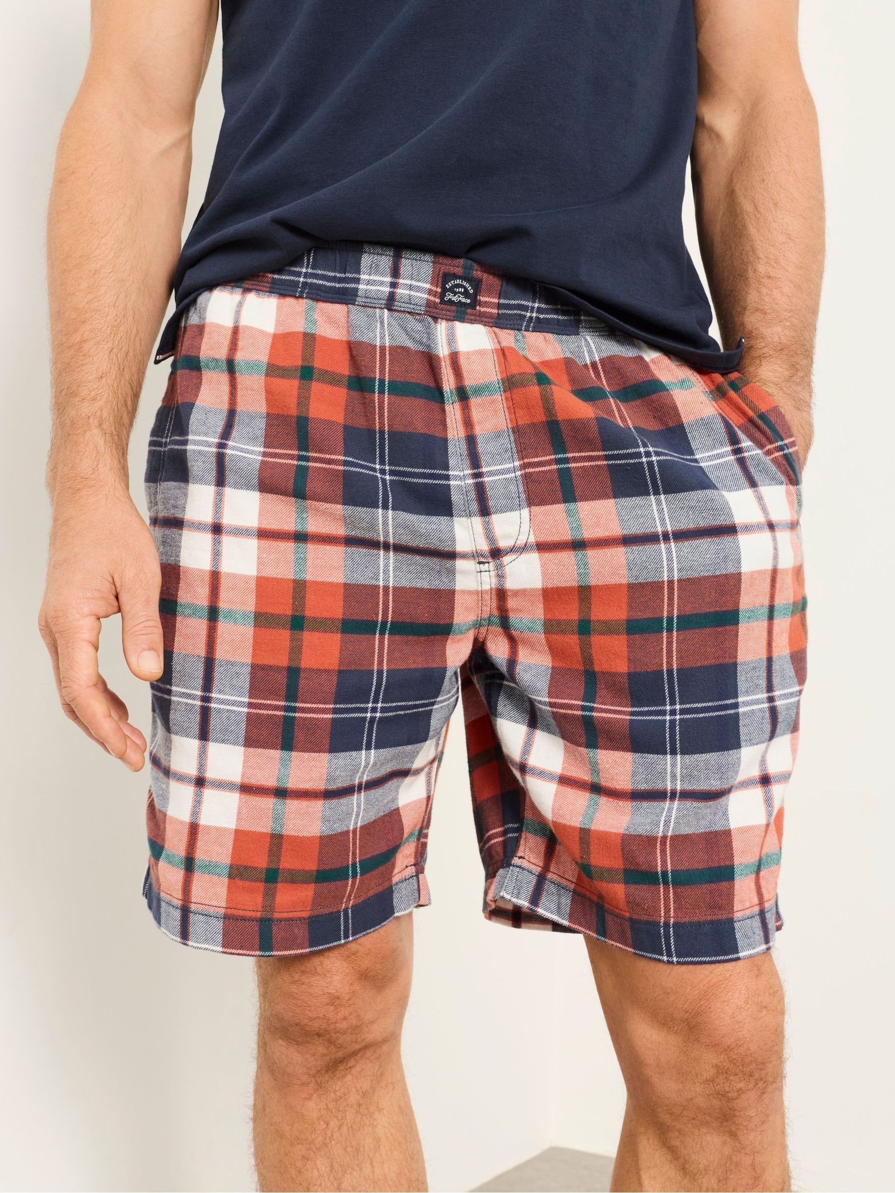 Navy Orange Check - Regular Short Pyjama Set
