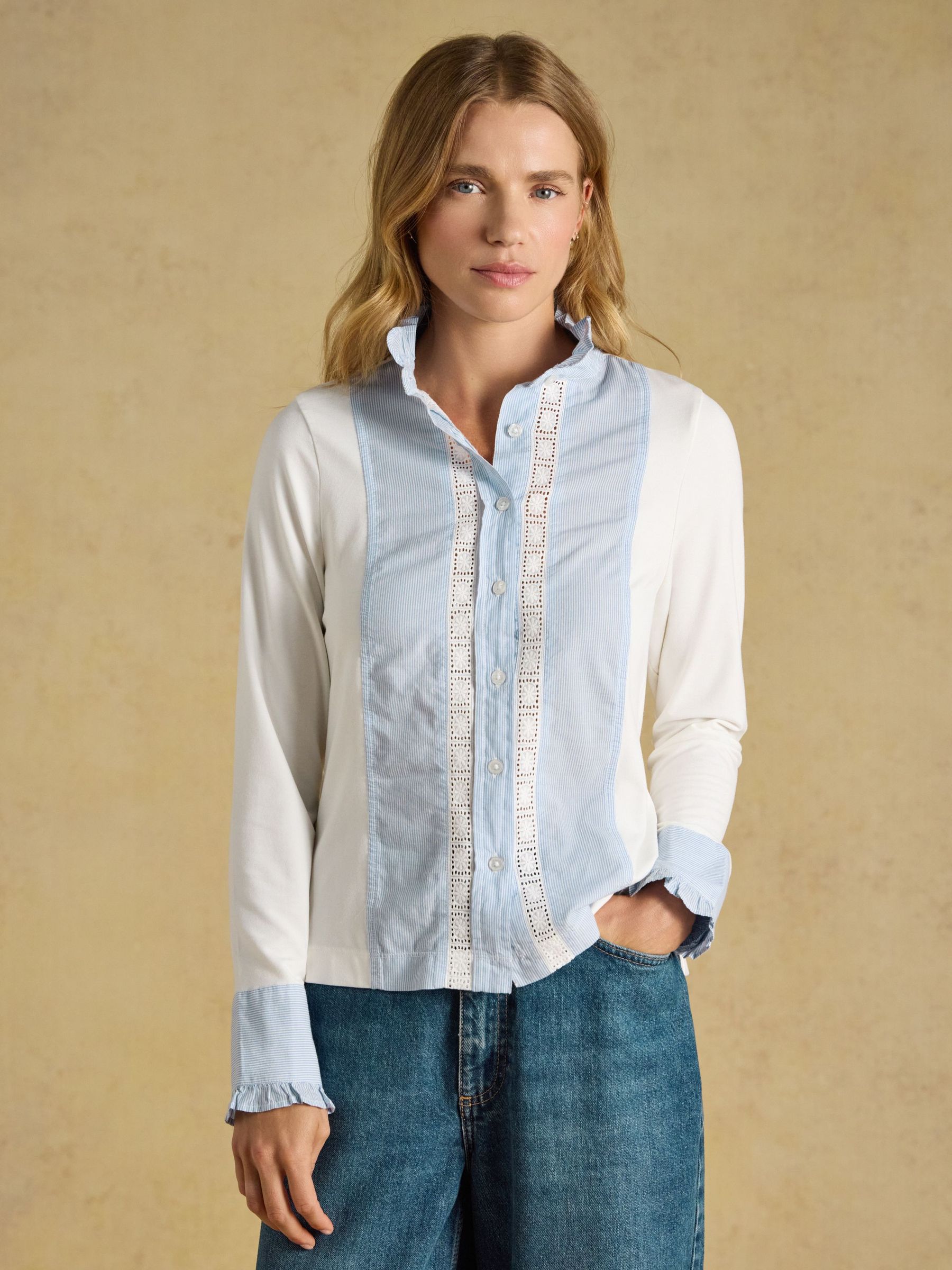 White/Blue Stripe - Lace Insert Jersey Shirt