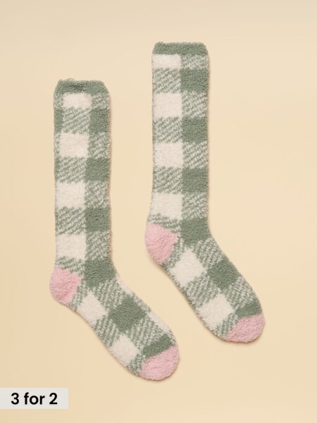 Green Check - Socks (size 4-8)