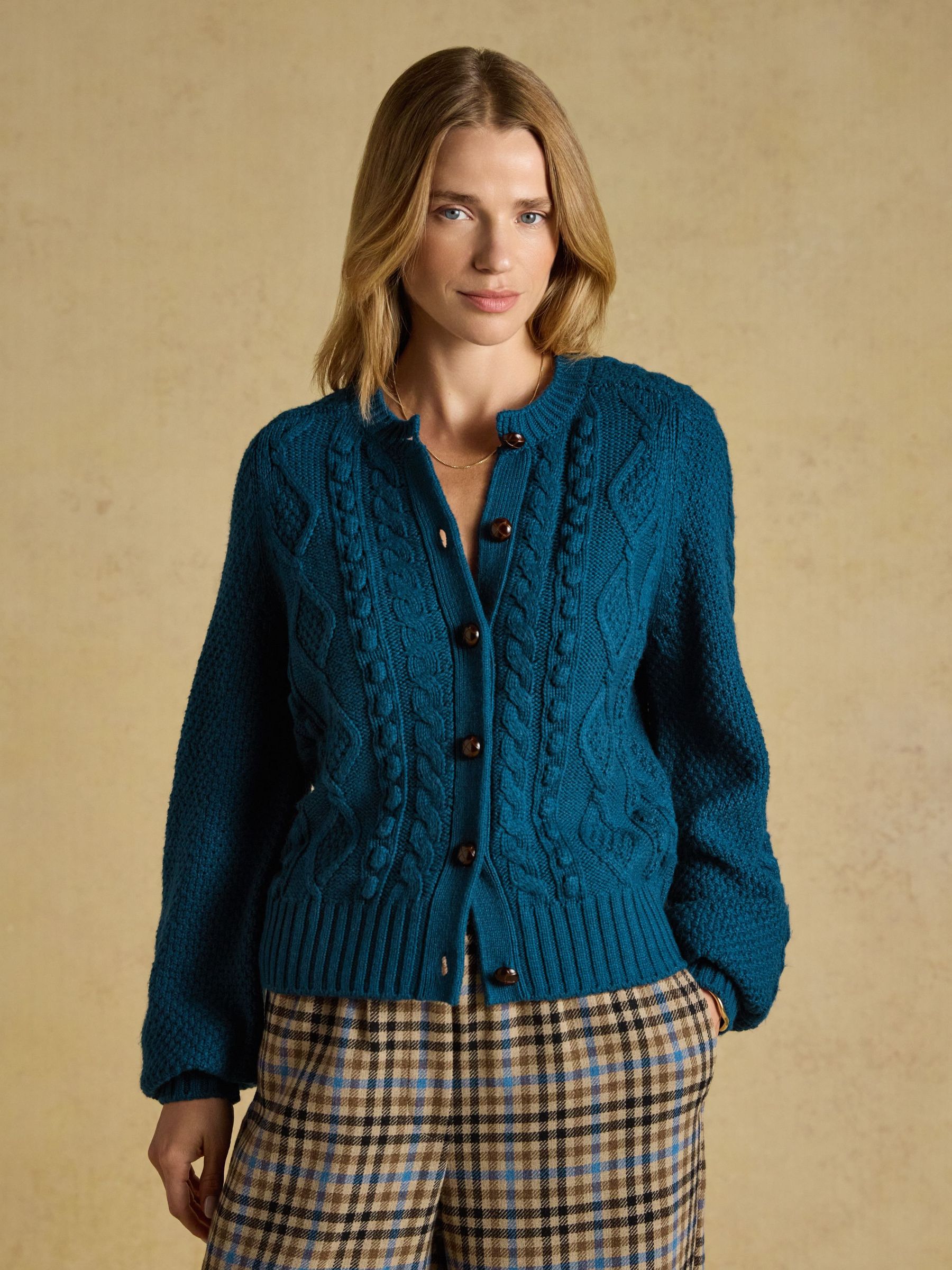 Petrol - Cable Knit Crew Neck Cardigan