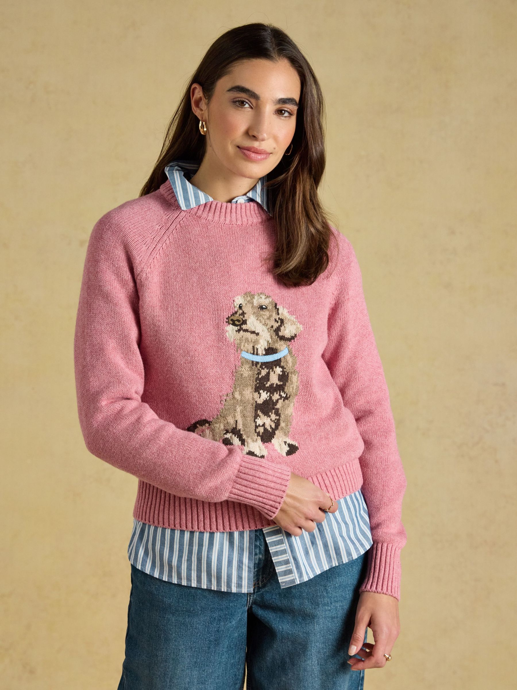 Pink - Cotton Blend Crew Neck Knitted Jumper