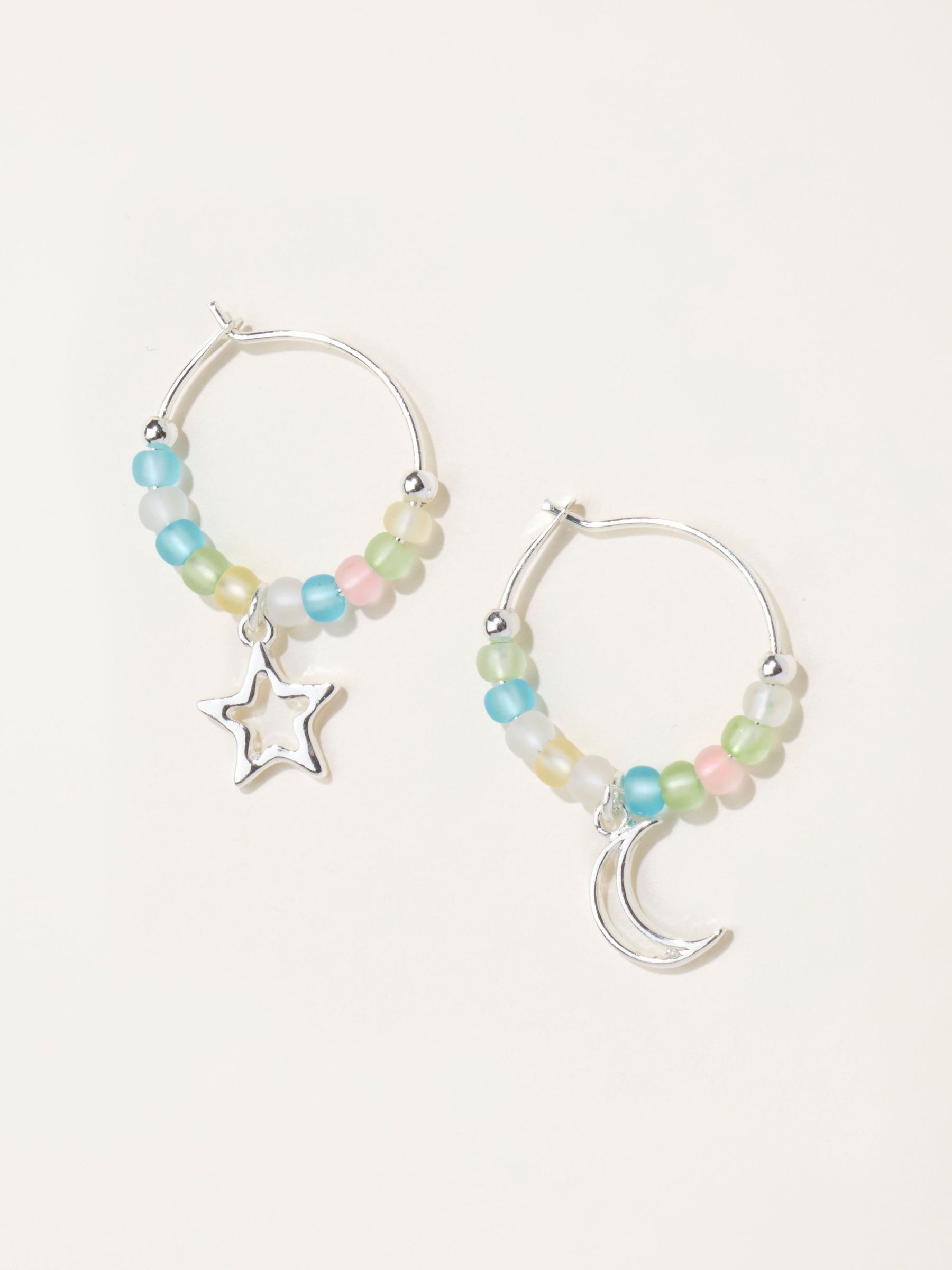 Silver Tone - Star Moon Hoops