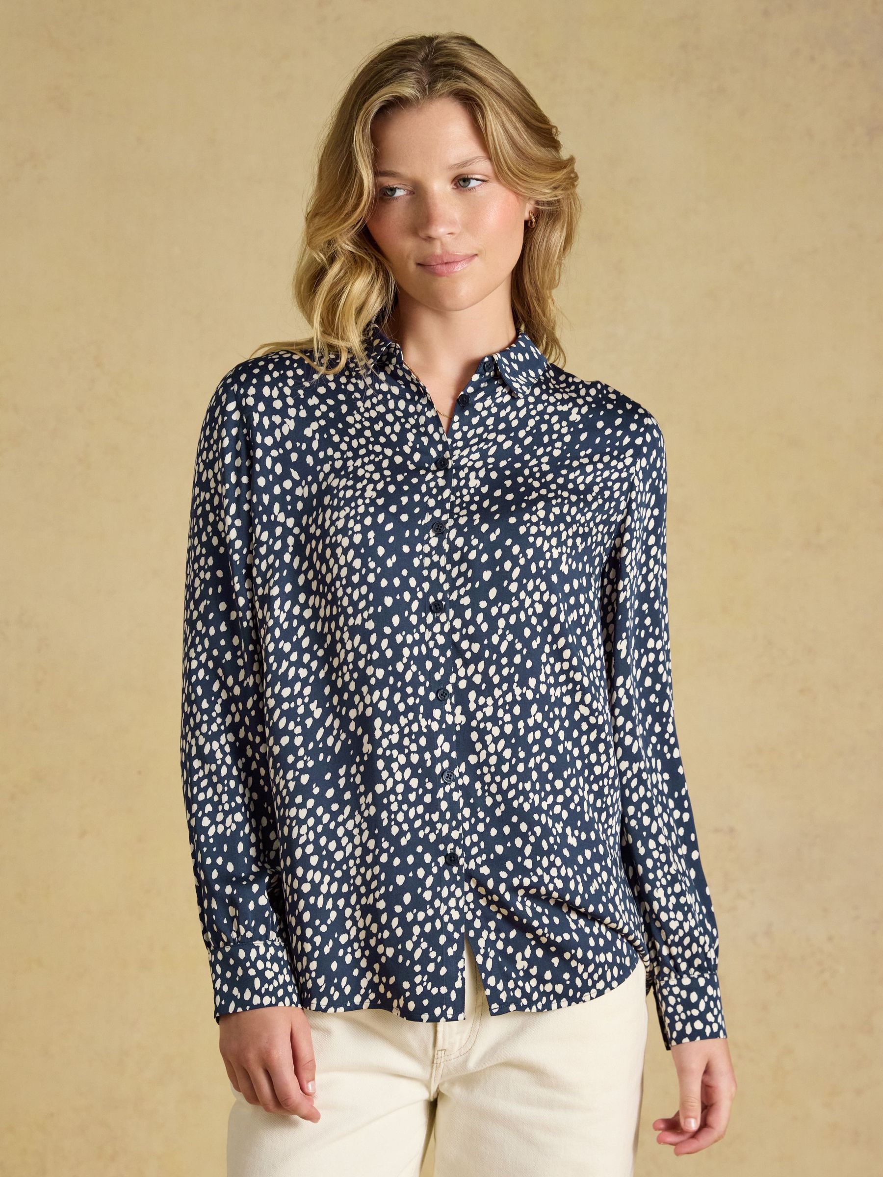 Navy Spot - Satin Shirt