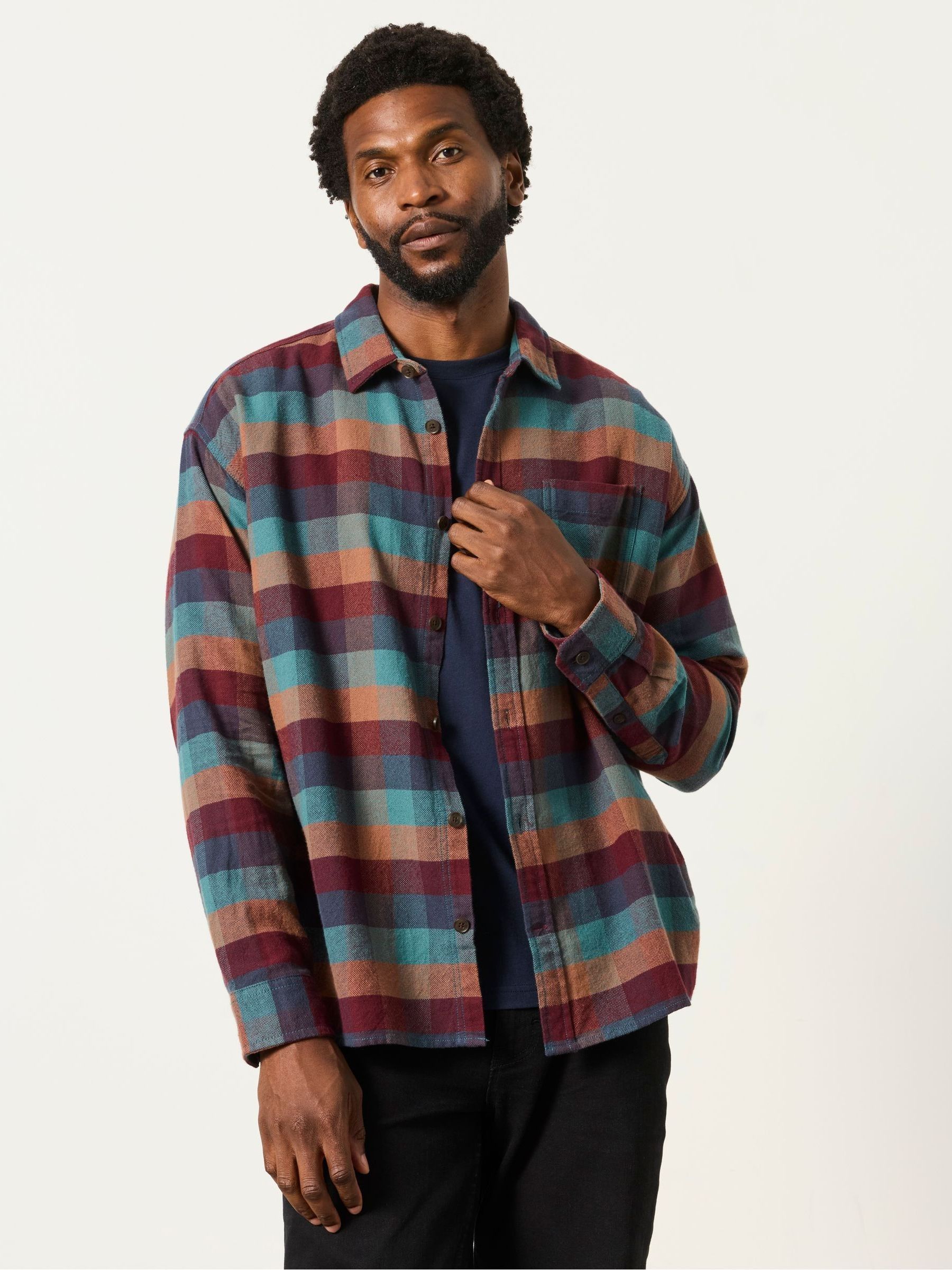 Multi - Regular Long Sleeve Relaxed Fit Check Shirt