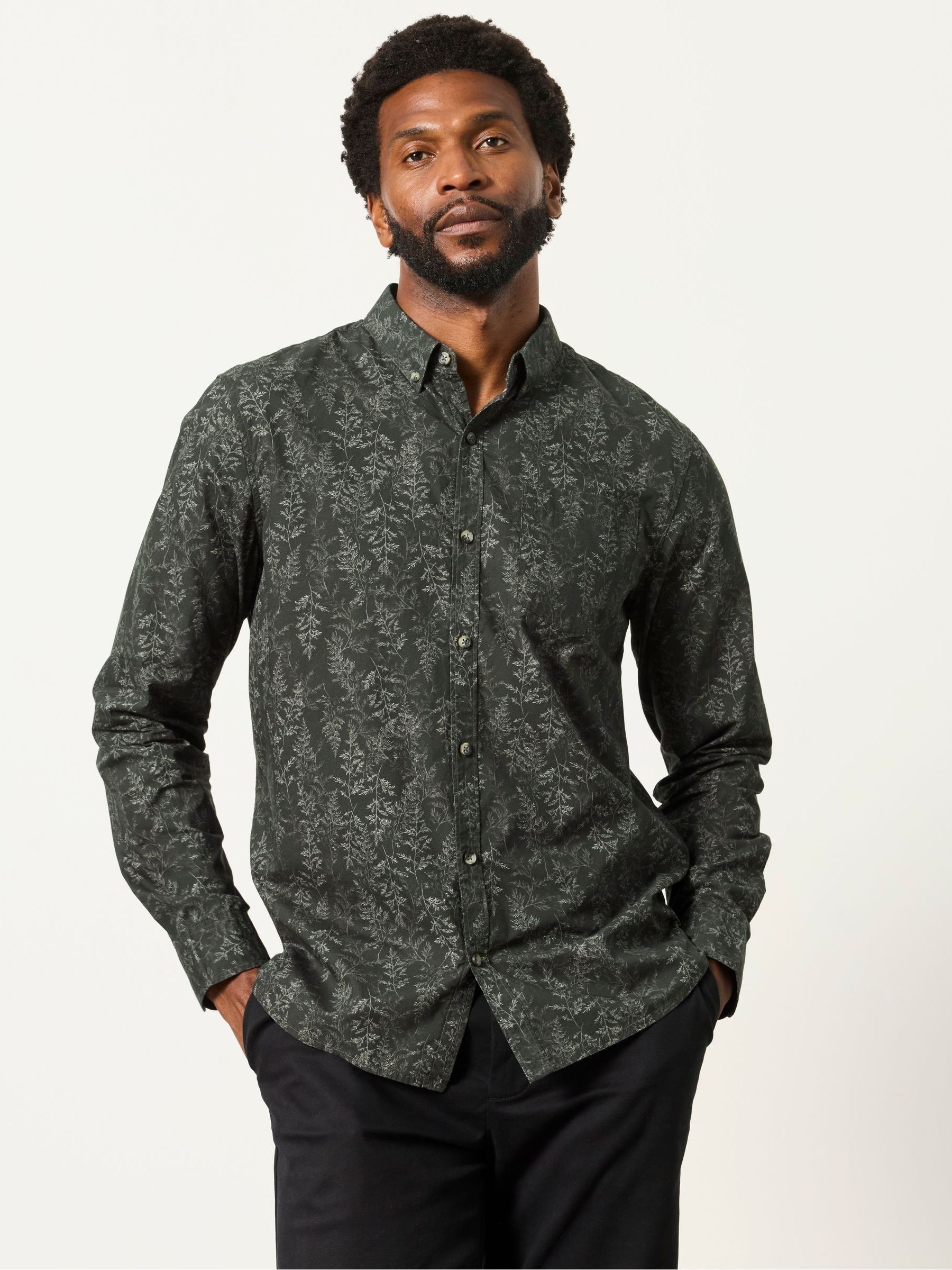 Black - Regular Long Sleeve Fern Print Shirt