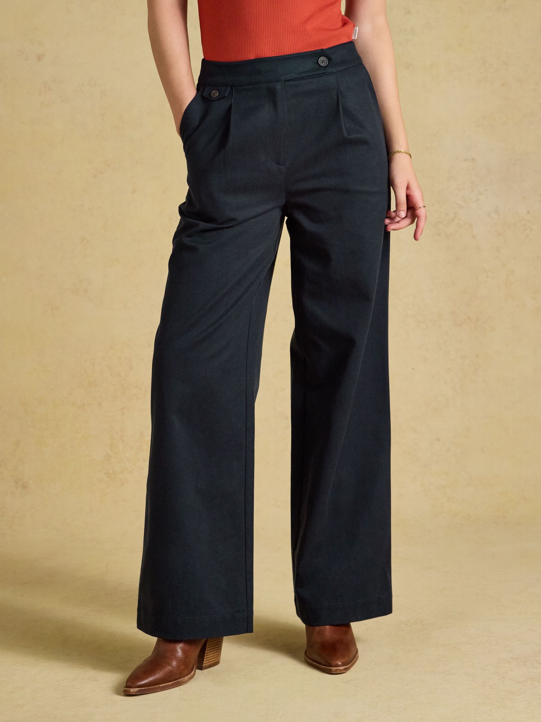 Navy - High Rise Wide Leg Smart Trousers