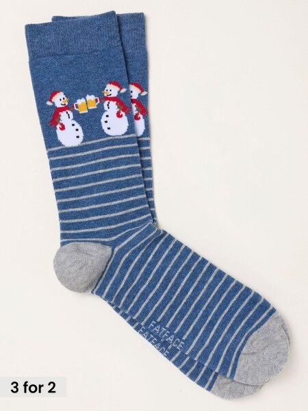 Navy Blue - Regular Christmas Snowmen Beer Socks