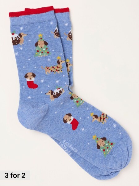Blue - Christmas Dogs Socks