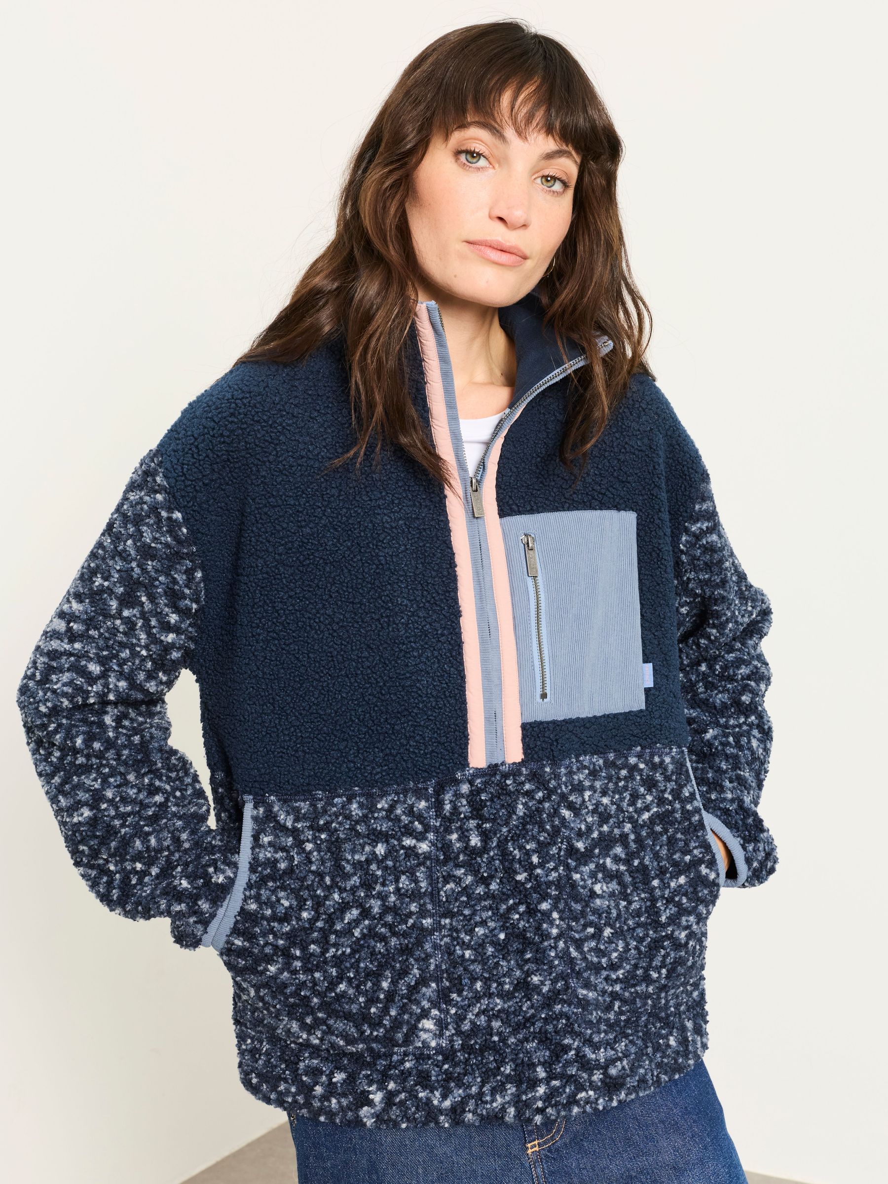 Navy - Colourblock Half Neck Fleece