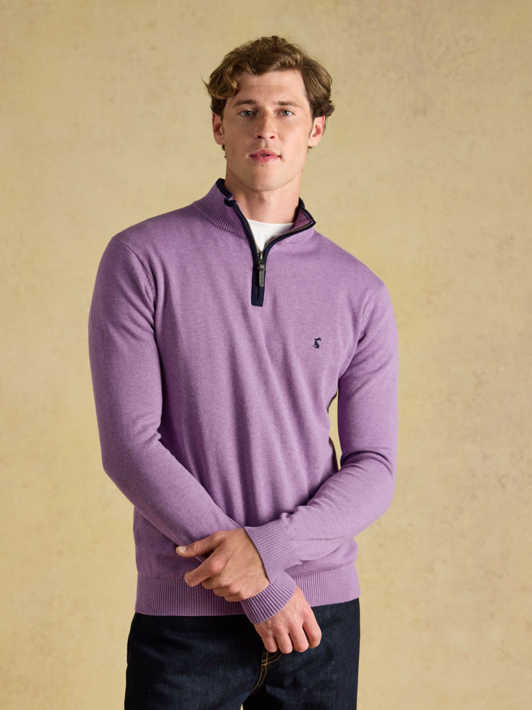 Heather Purple - Regular Quarter Zip Knitted Jumper