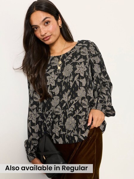Black Dot Floral - Embroidered Blouse