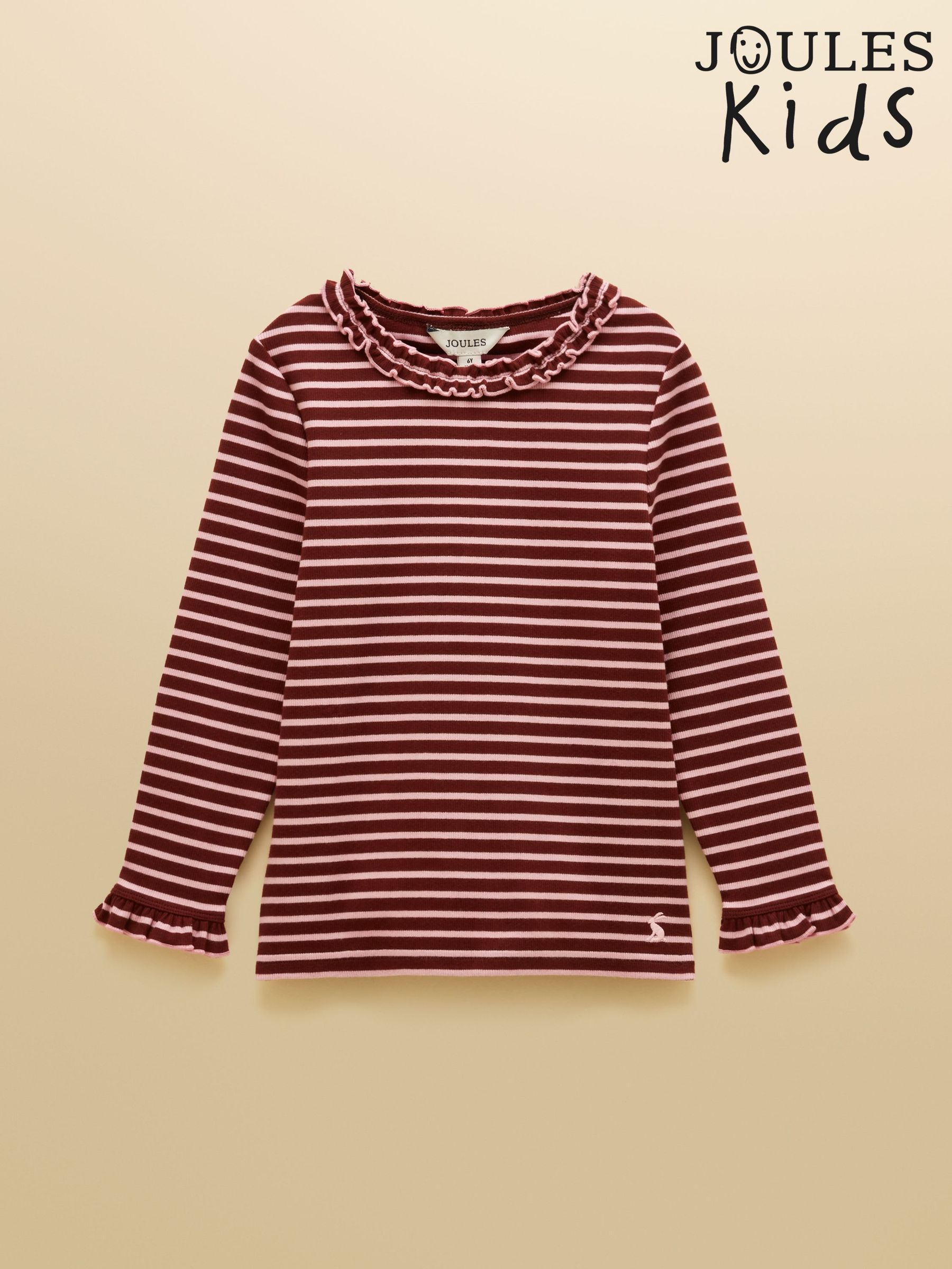 Brown & Pink - Striped Long Sleeve Ribbed Top