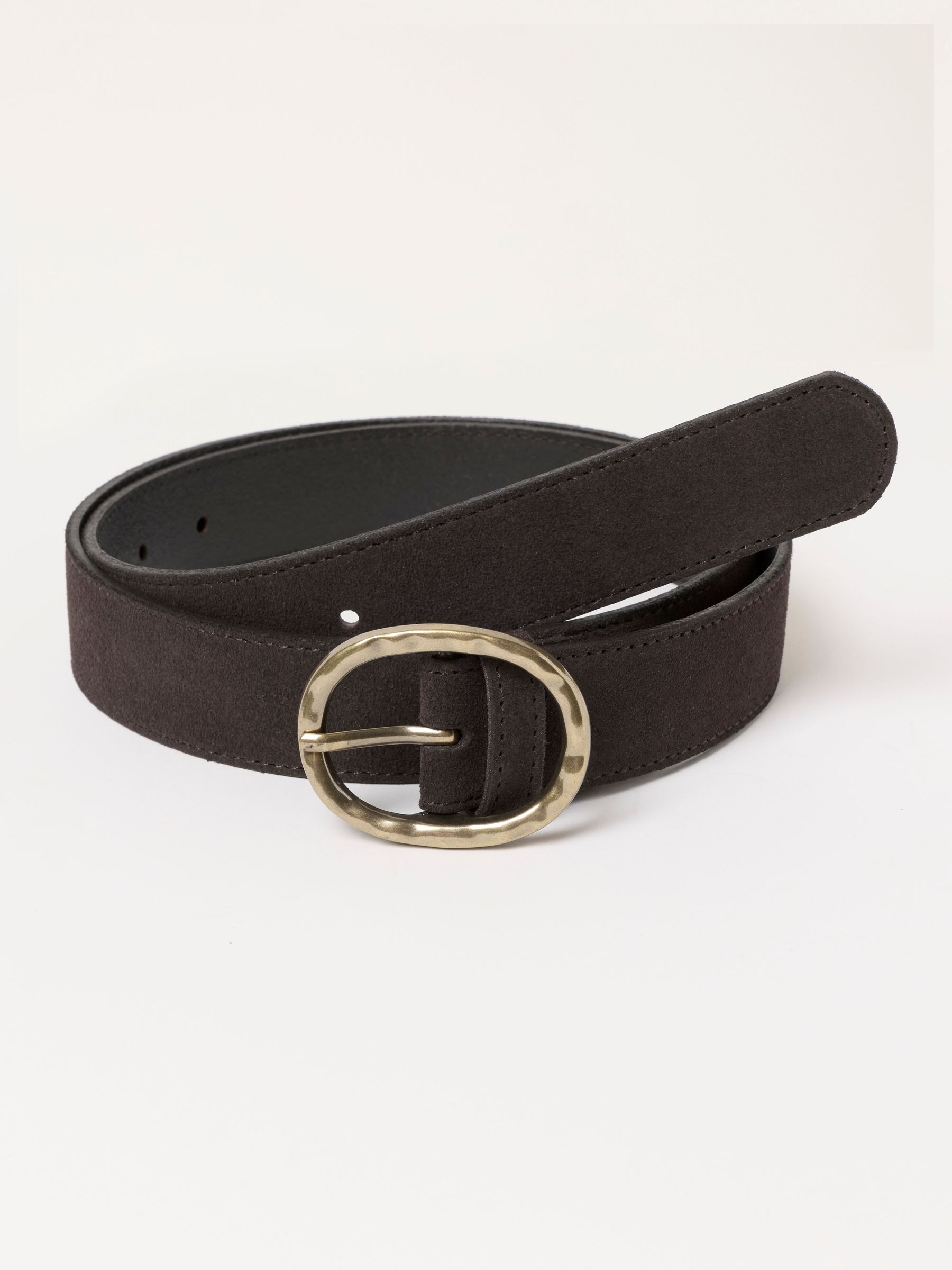 Chocolate Brown - Interest Buckle Suede Belt
