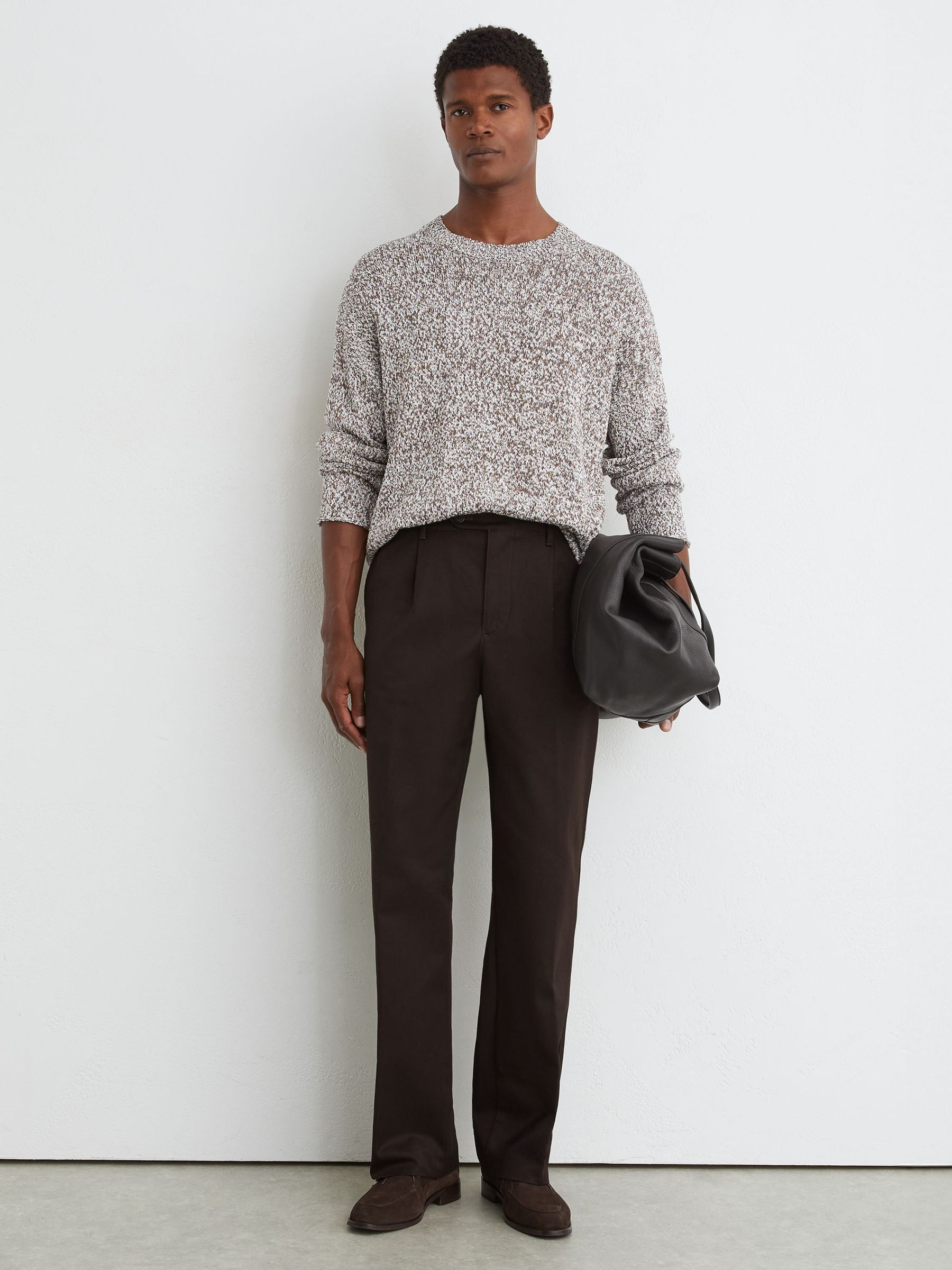 Brown - Regular Cotton Slub Pleated Relaxed-fit Trousers