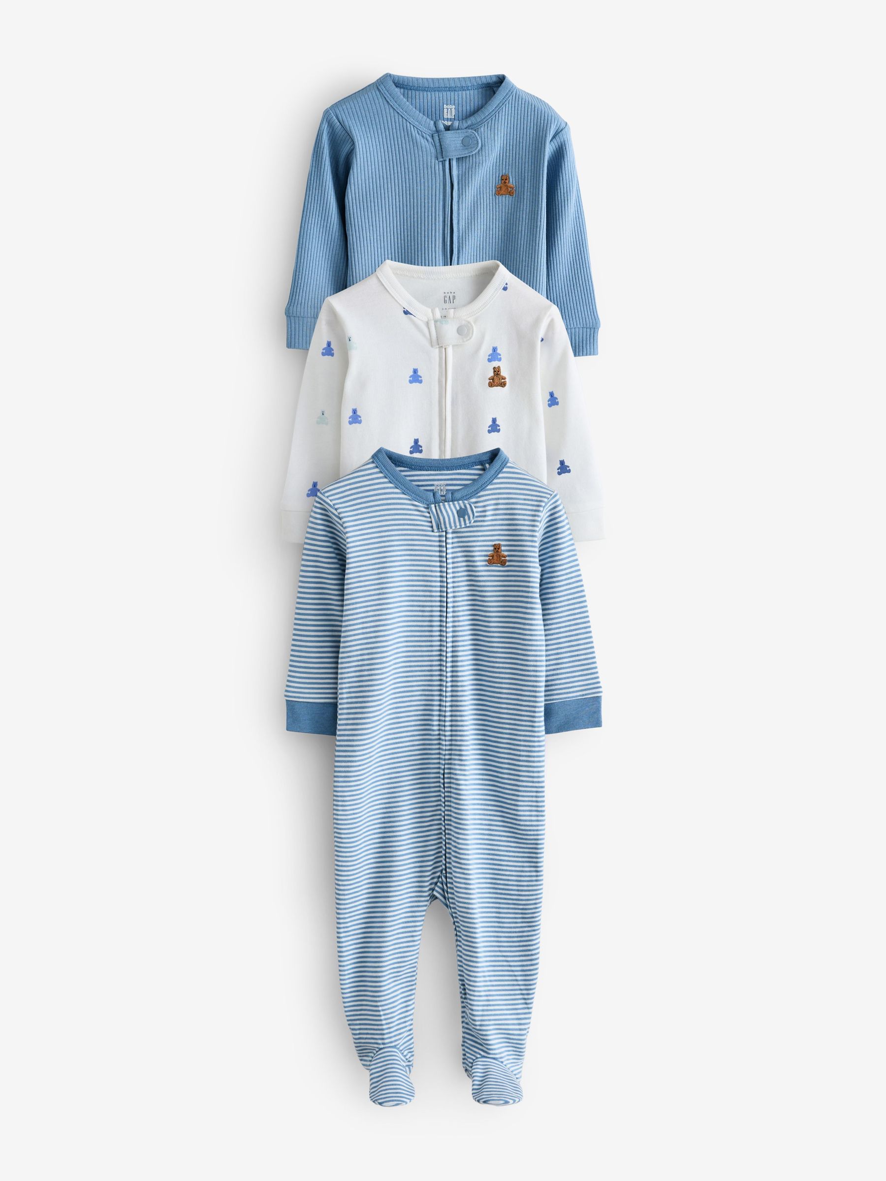 Blue and White - 3 Pack Baby Sleepsuit