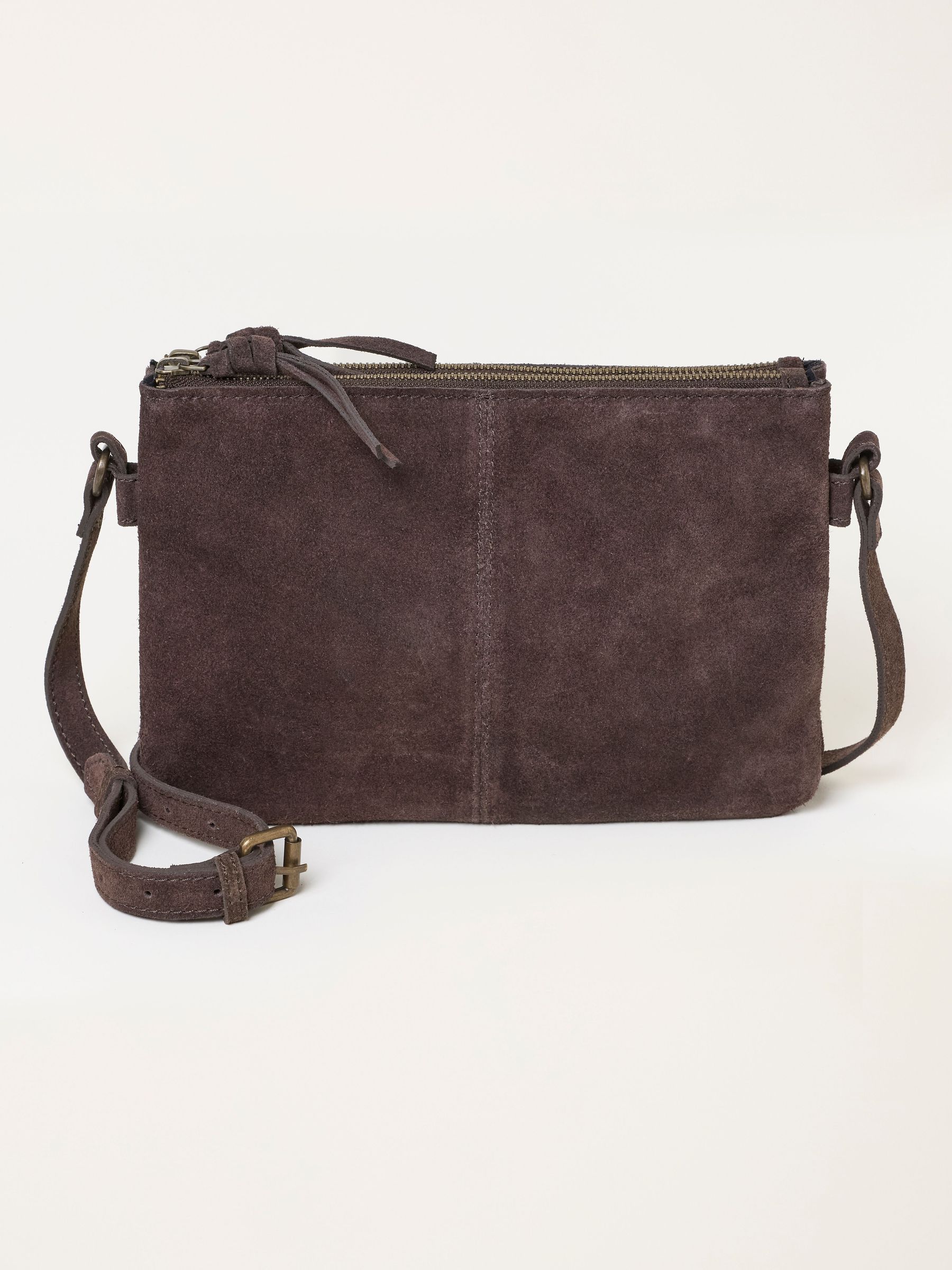 Chocolate Brown - Double Compartment Suede Crossbody Bag