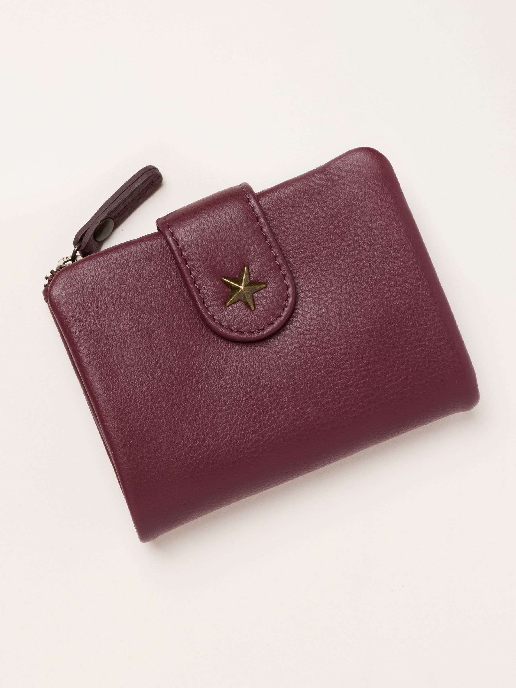 Burgundy Red - Star Detail Leather Purse