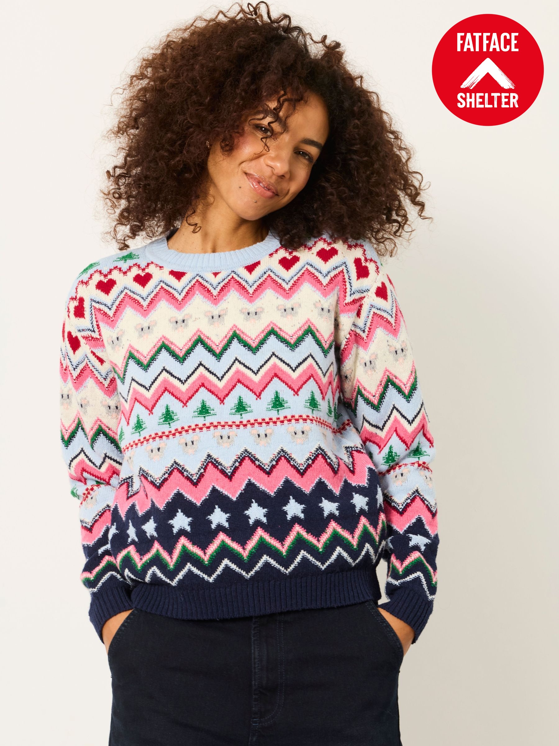 Blue Multi - Fairisle Striped Christmas Jumper