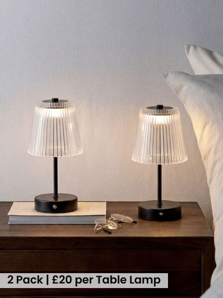 The Set 2 Pack Ribbed Glass Rechargeable Table Lamp