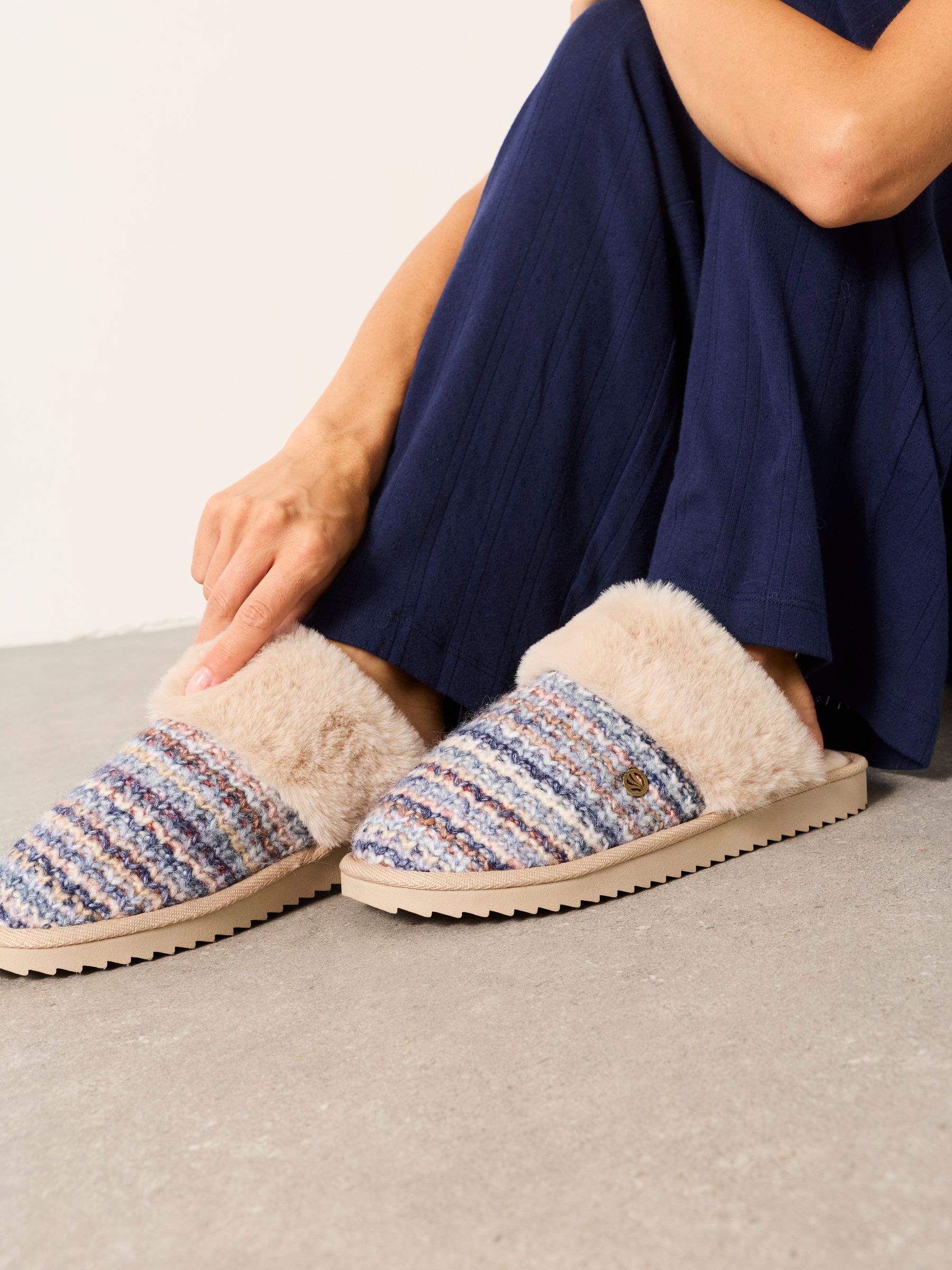 Blue - Faux Fur Knitted Mule
