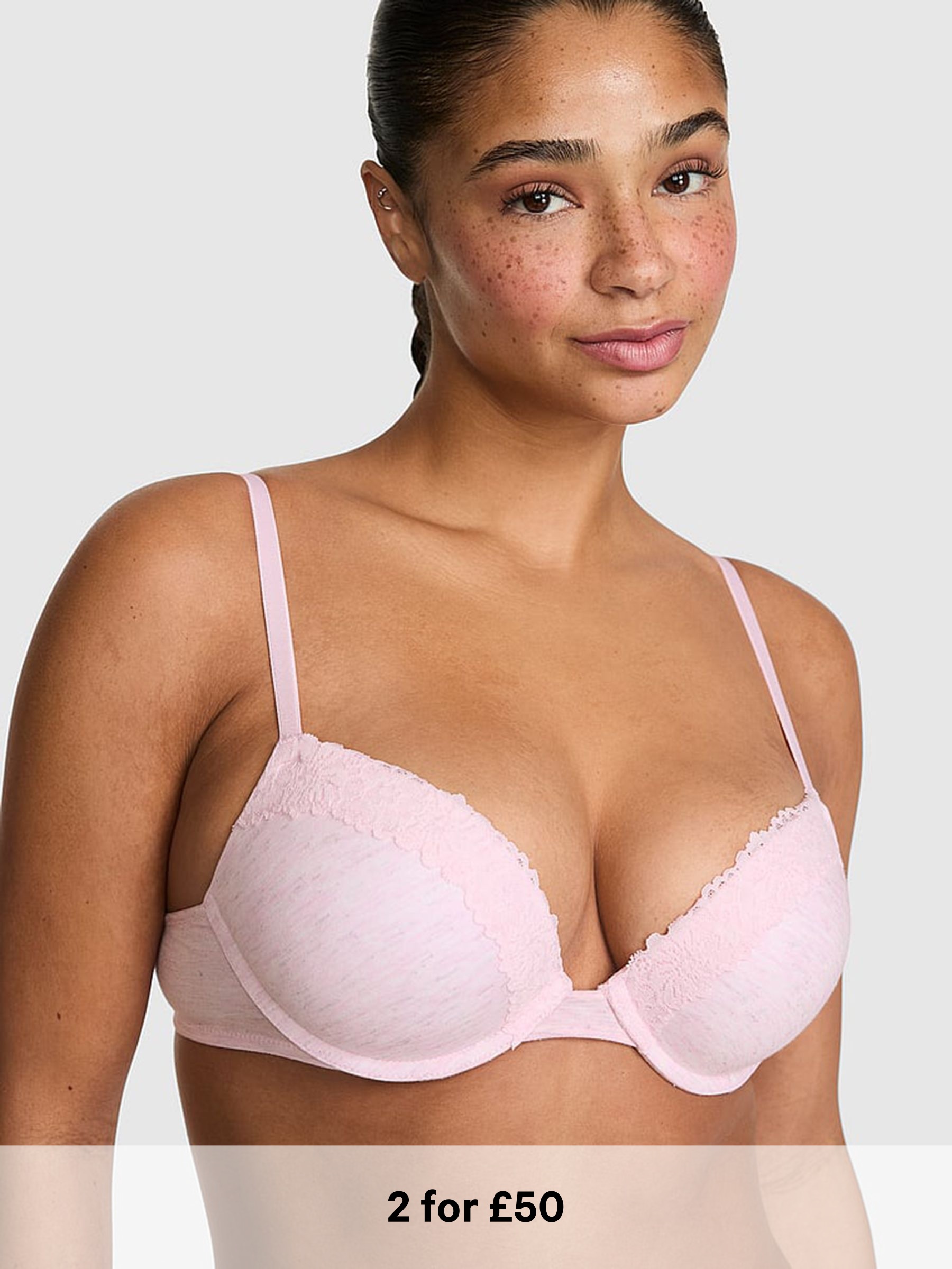 Petal Pink - Super Push Up Lace Trim Bra