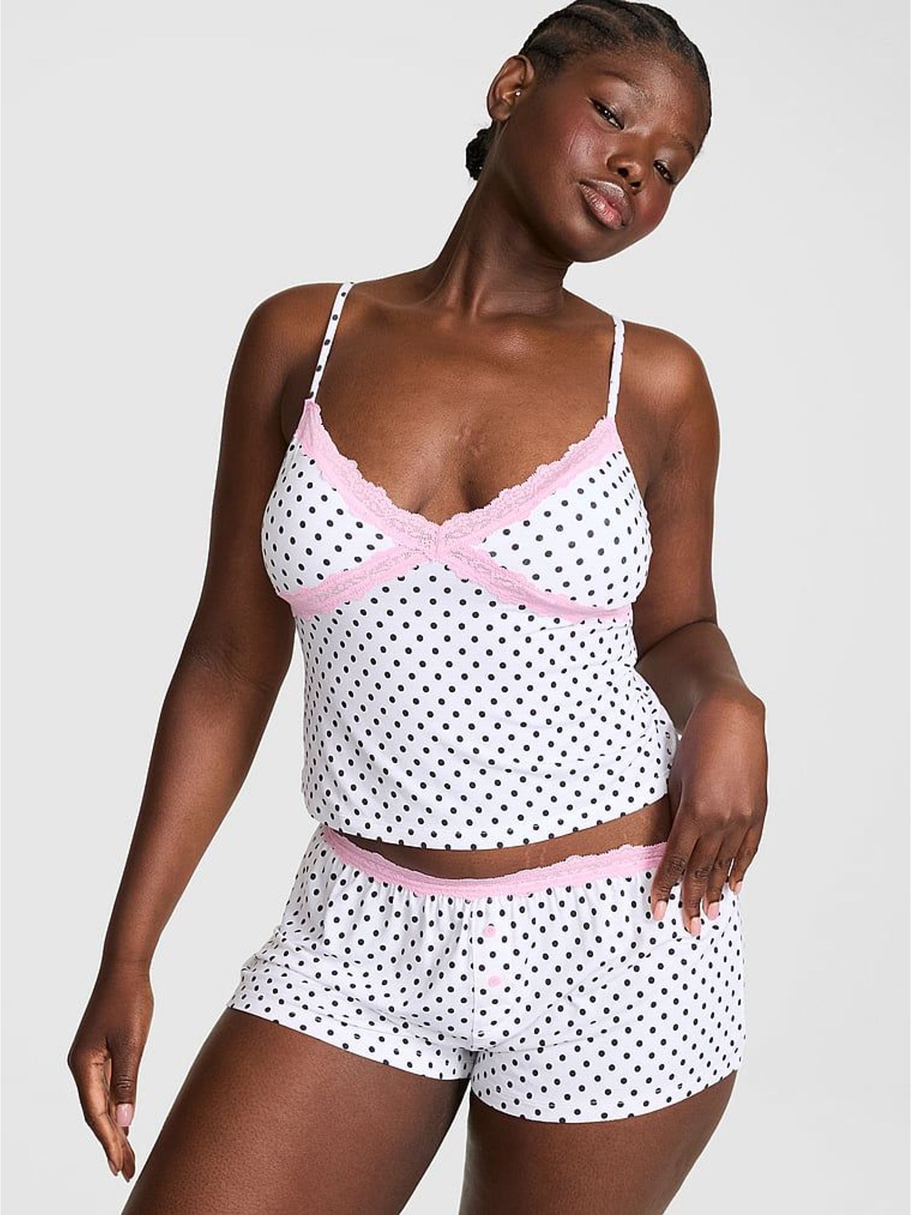 White Polka Dots - Modal Lace Micro Short Pyjama Bottoms