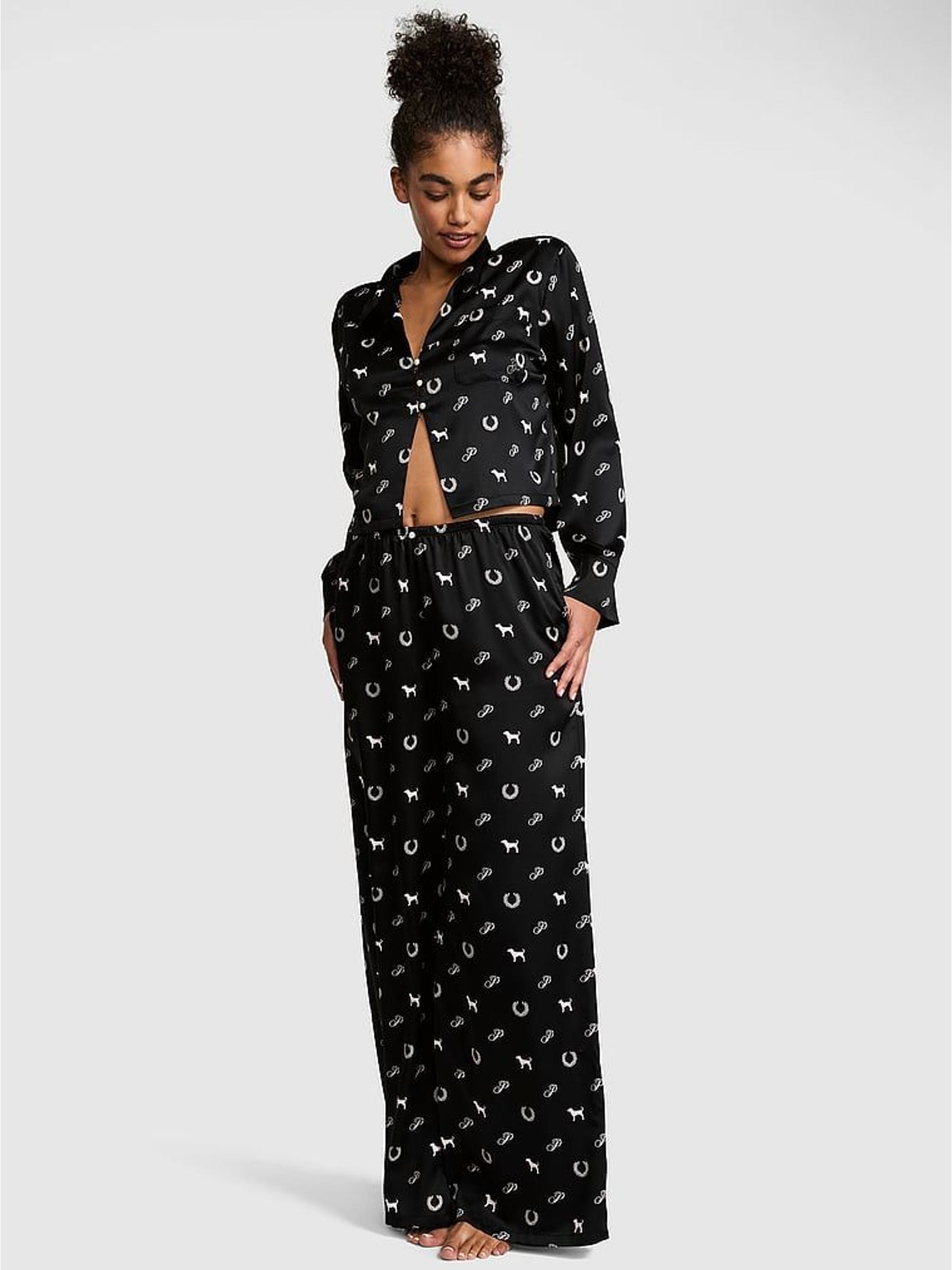 Black Heritage Print - Satin Long Pyjama Set