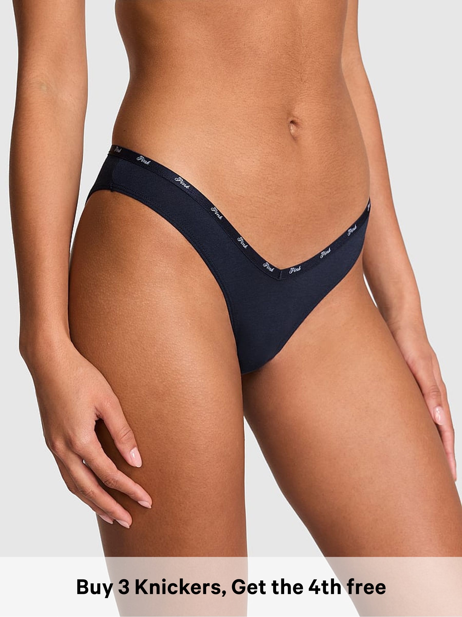 Noir Navy Blue - Tanga Cotton Mini Logo Knickers