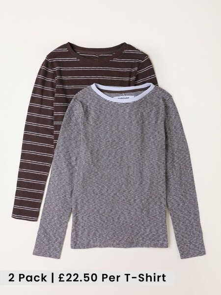 Brown/Blue - Round Neck Rib T Shirt