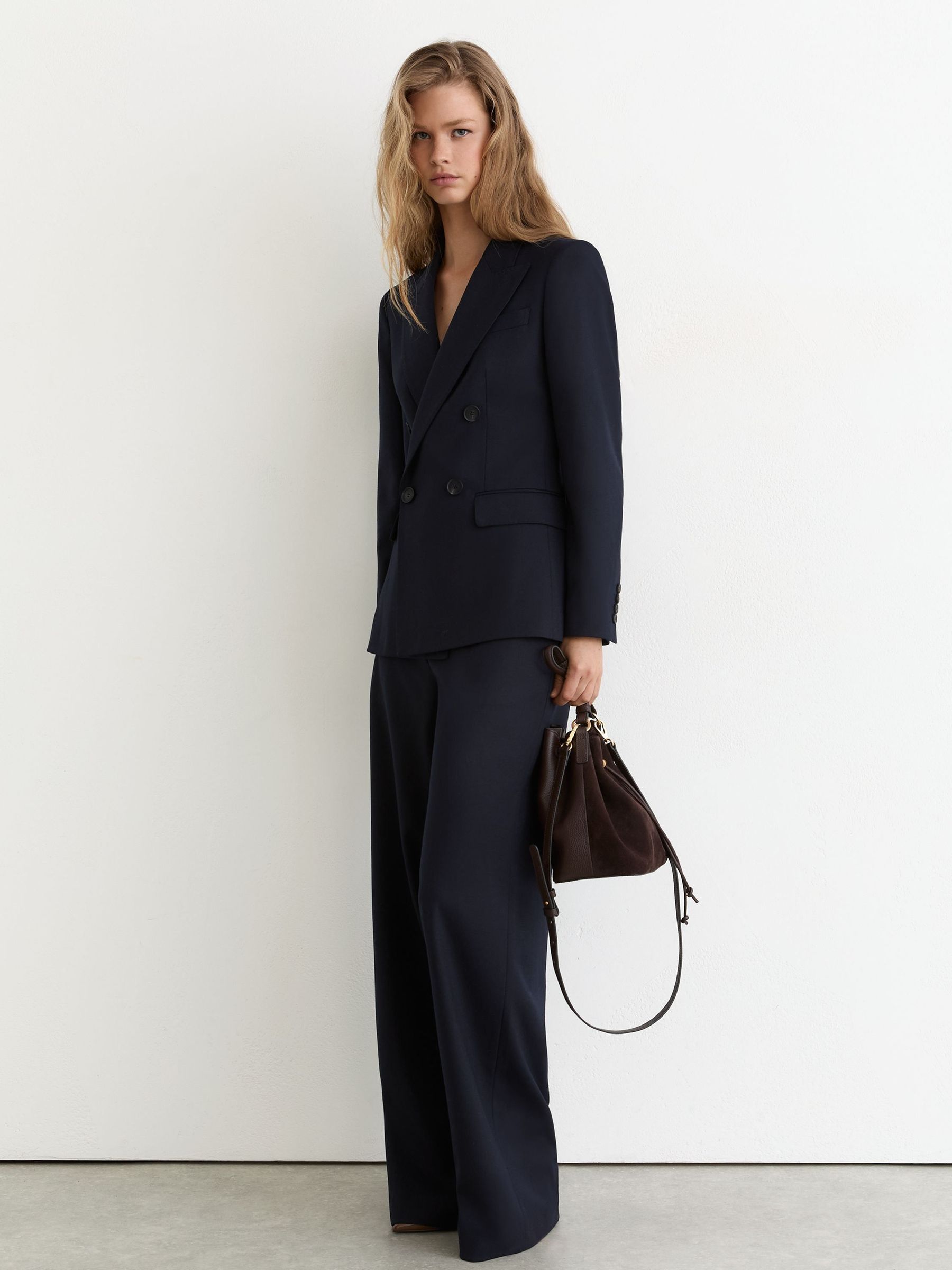 Navy - Wool-blend Double-breasted Suit Blazer