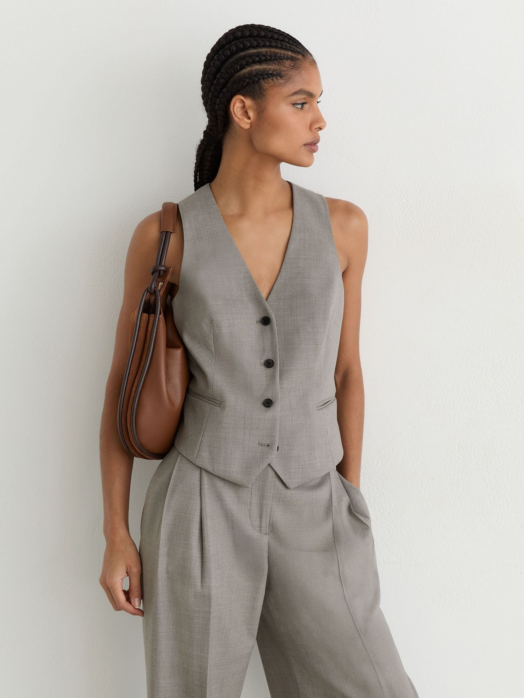 Light Grey - Wool-blend Tailored Waistcoat