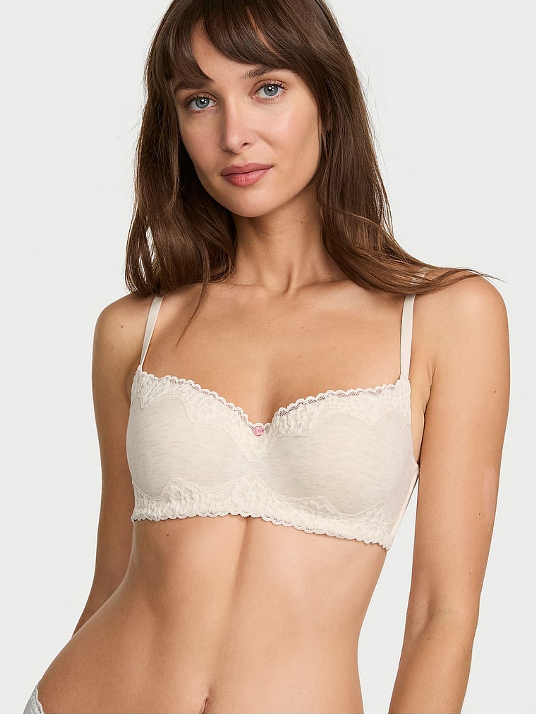 Natural Heather Nude - Lightly Lined Demi Cotton Lace Trim Bra