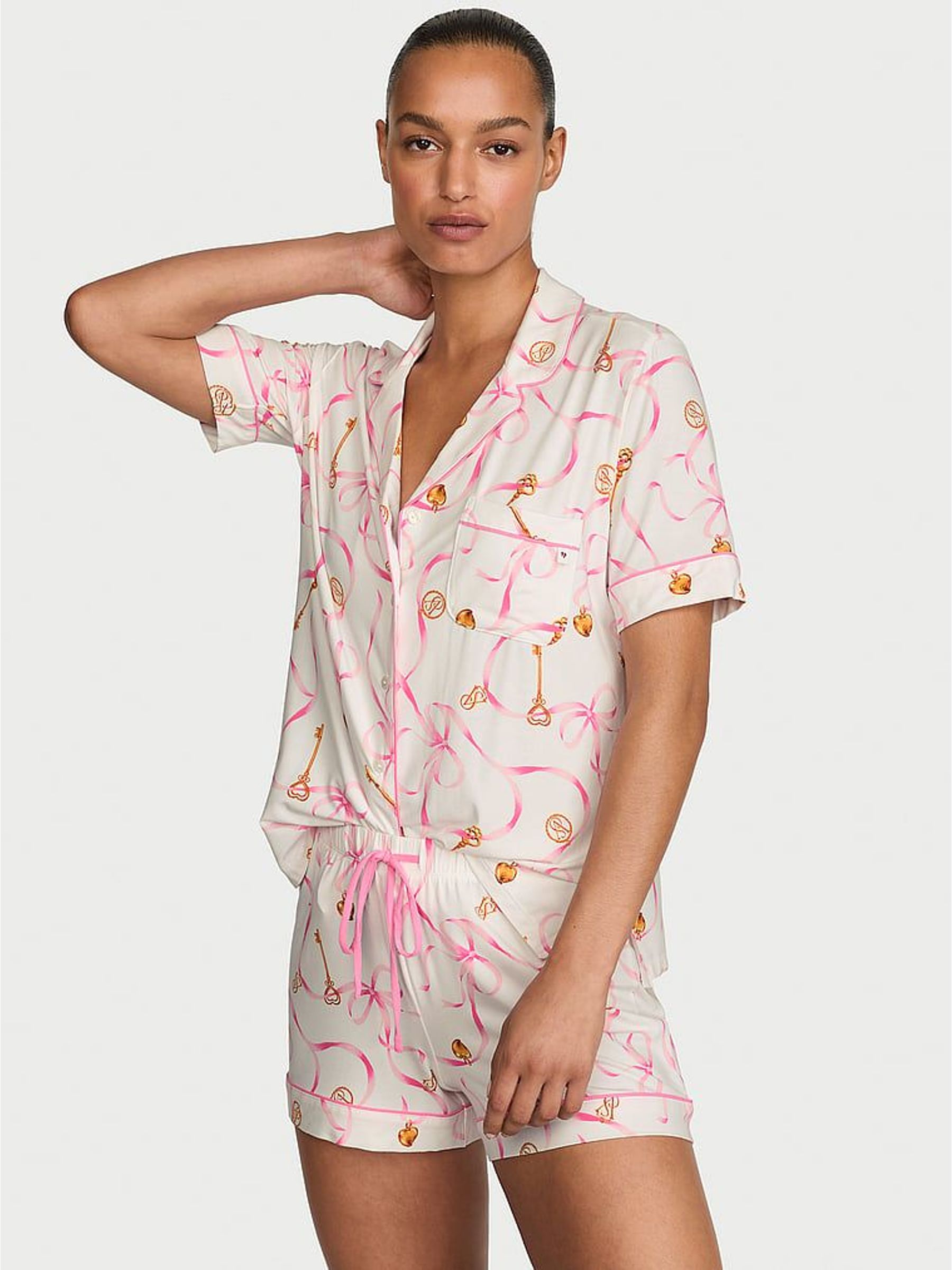 White Bow & Key - Modal Short Pyjamas Set