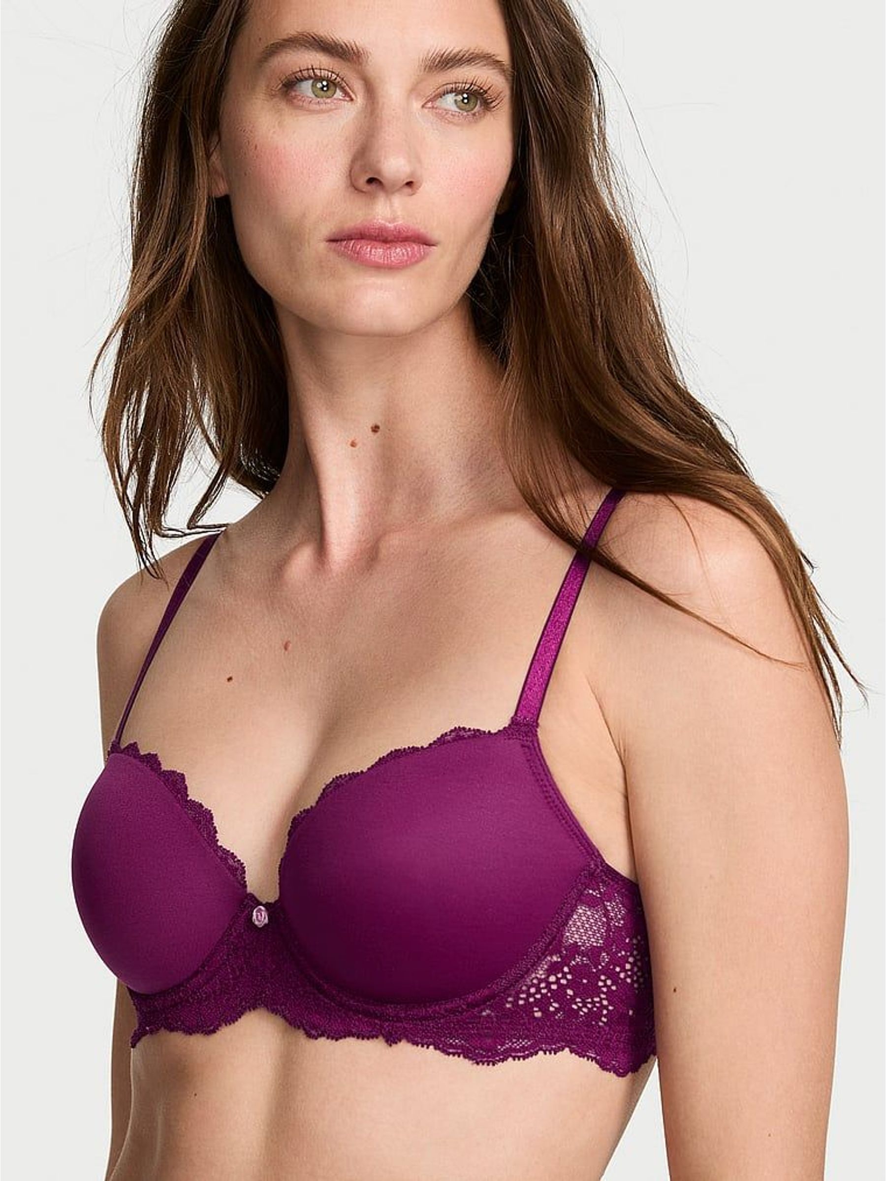 Rhubarb Purple Lace Trim - Lightly Lined Demi Bra