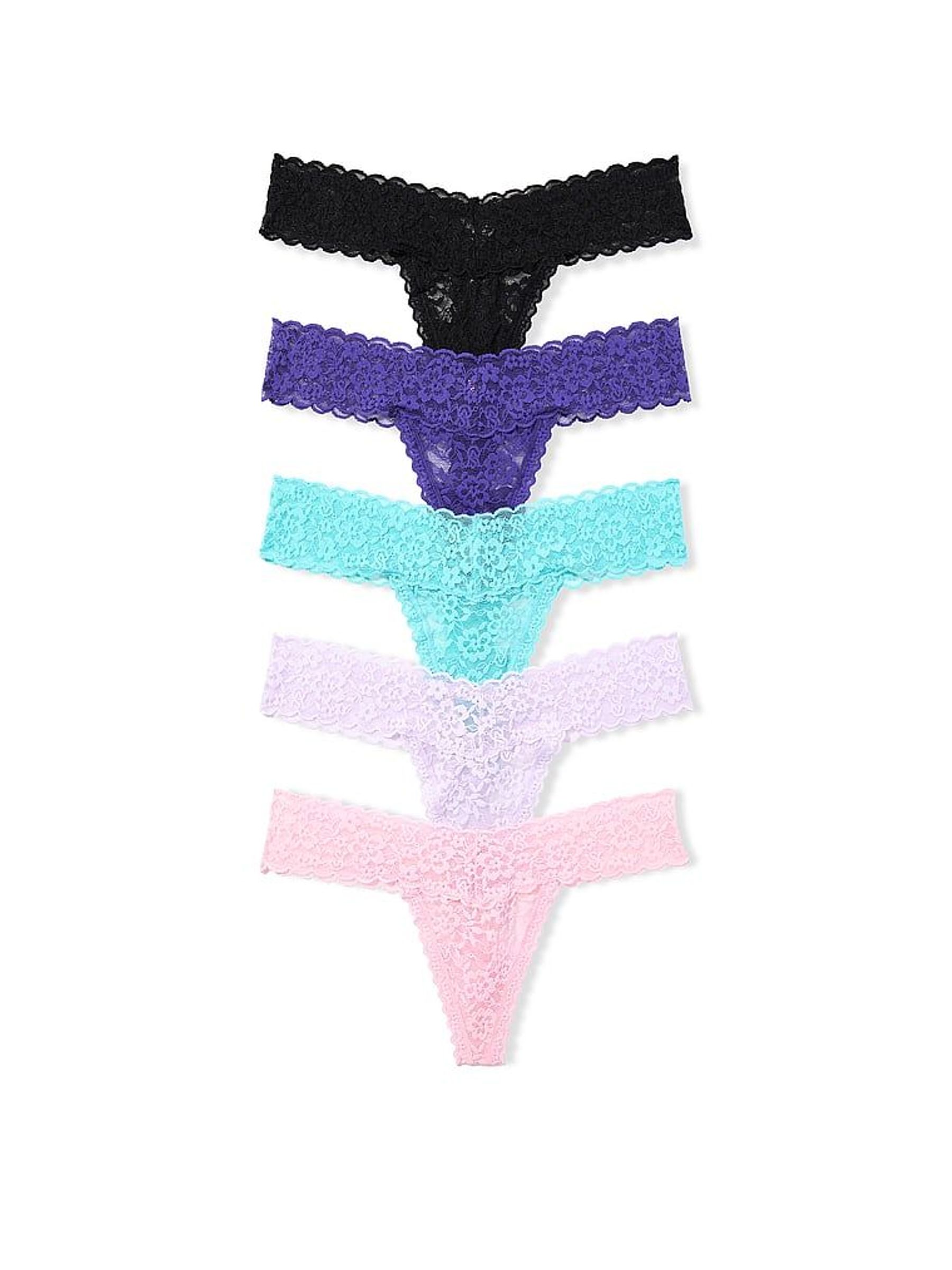 Black/Blue/Purple/Pink - Thong Knickers 5 Pack