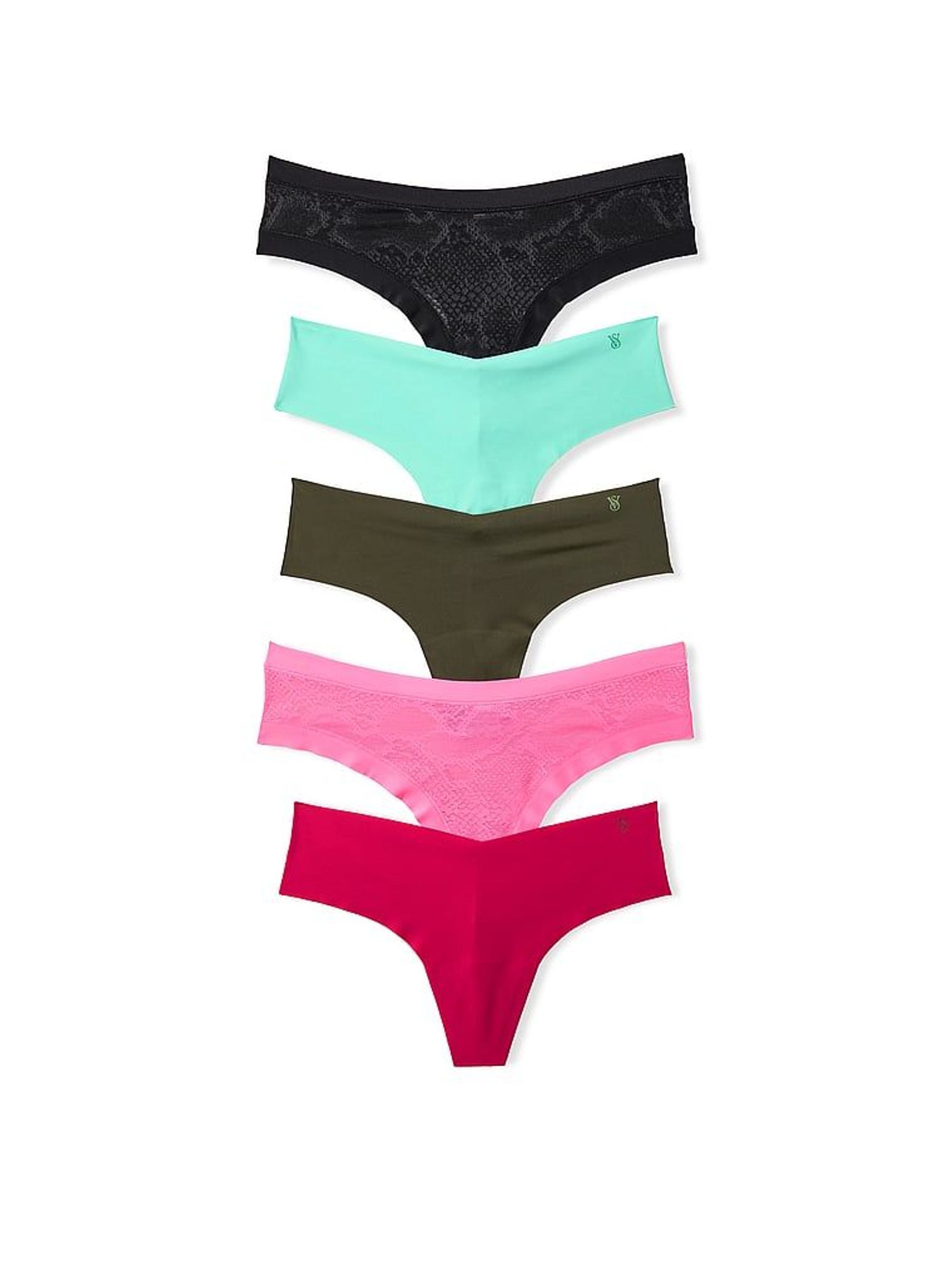 Black/Green/Pink - Thong 5 Pack Knickers