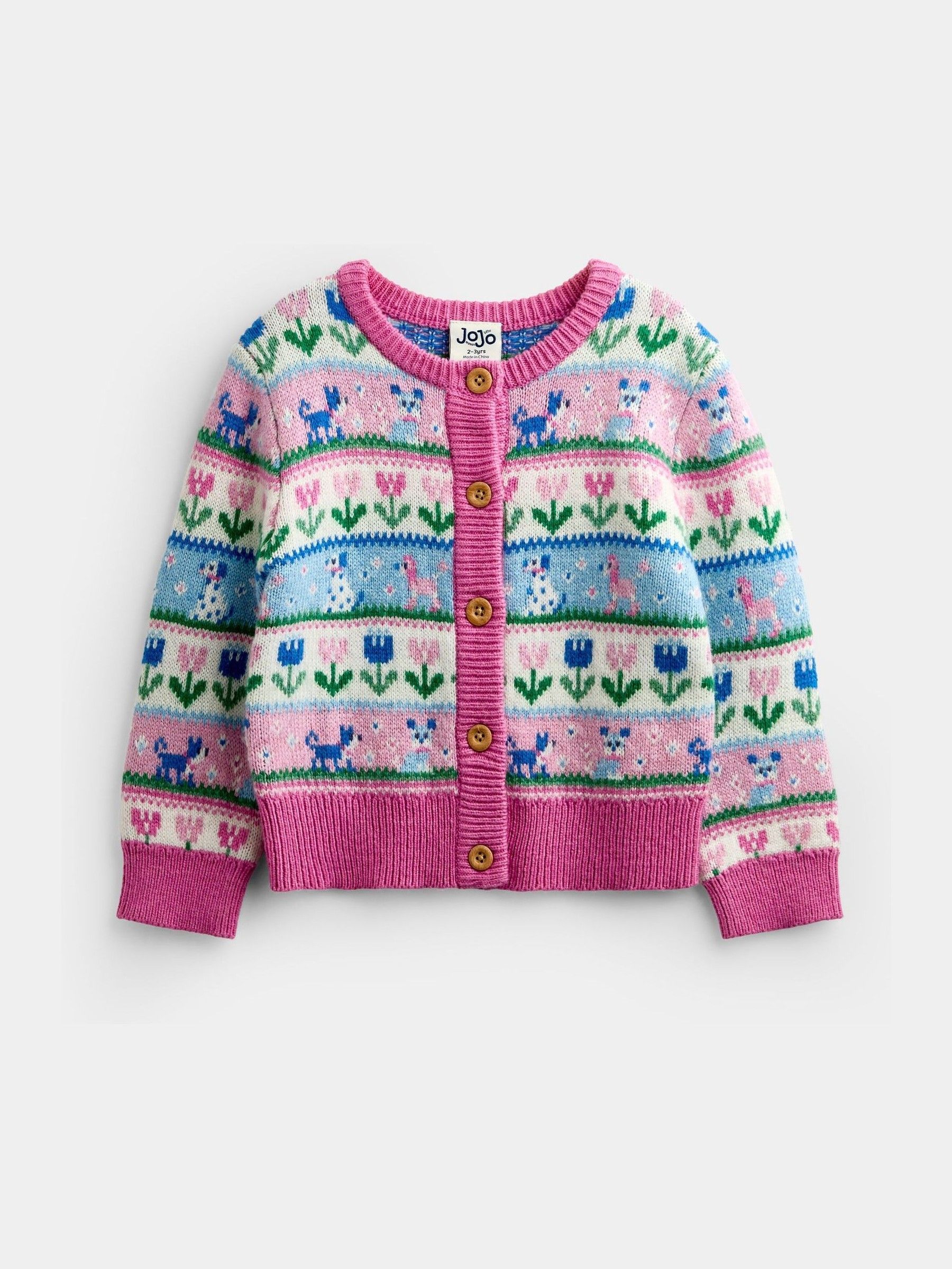 Pink Cats & Dogs - Fairisle Cardigan