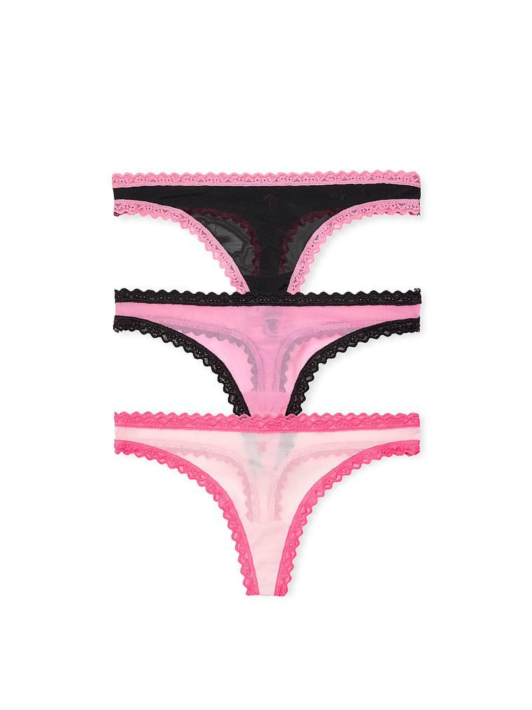 Black and Pink - Thong 3 Pack Mesh Lace Knickers