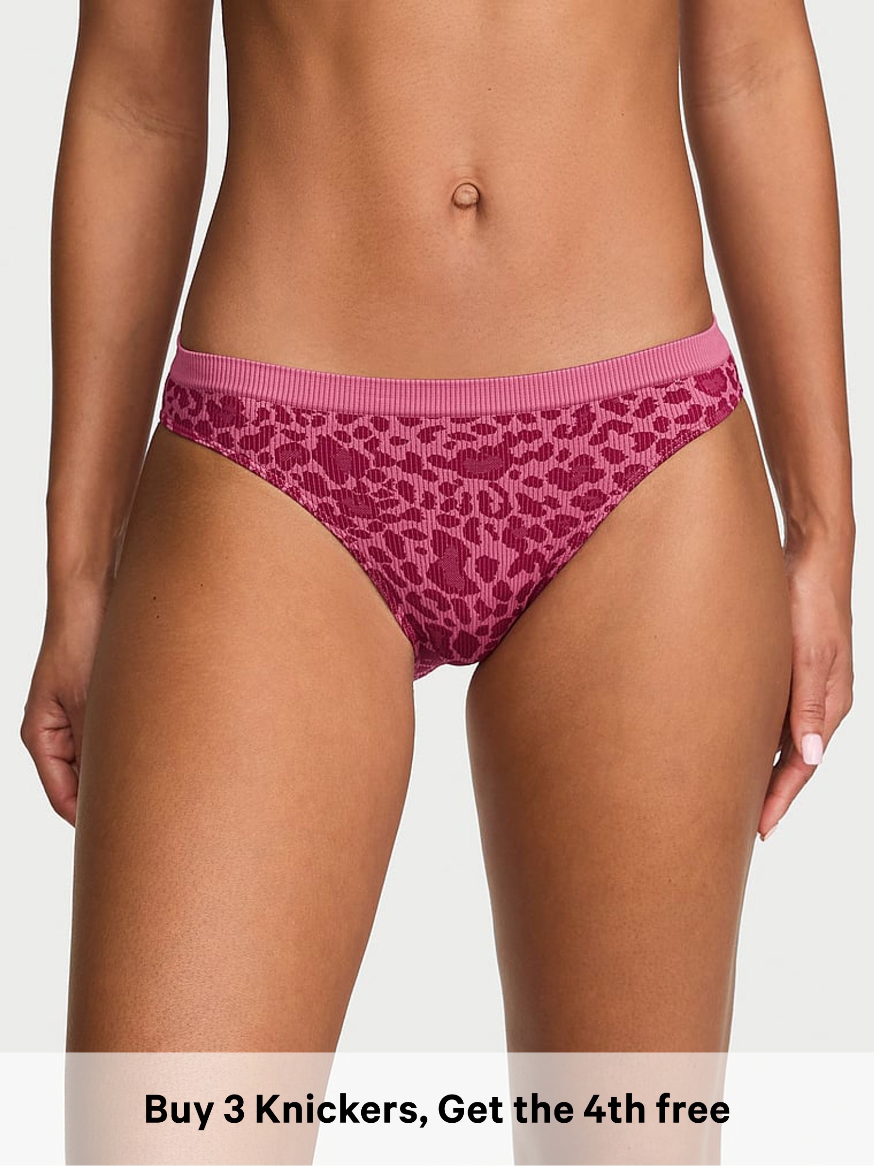Pink Leopard - Thong Ribbed Knickers