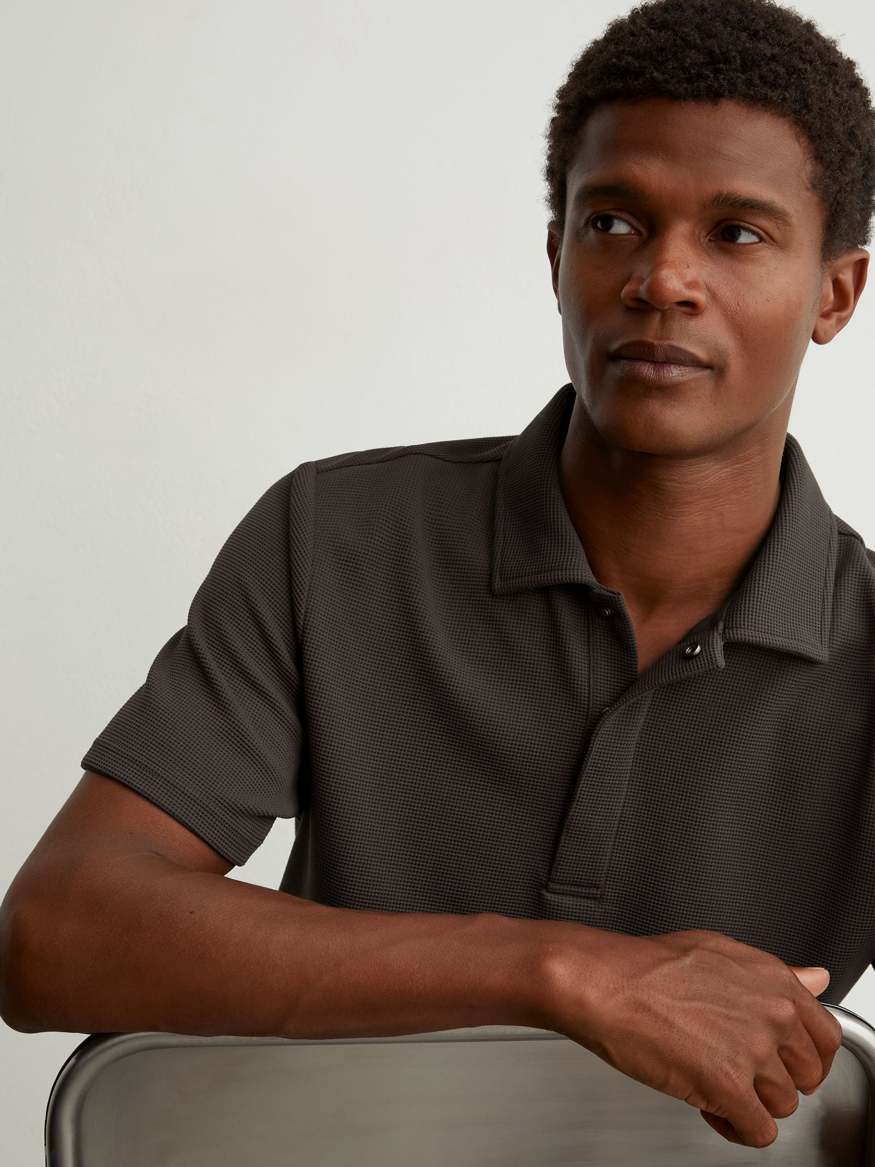 Brown - Regular Textured Concealed-placket Polo Shirt