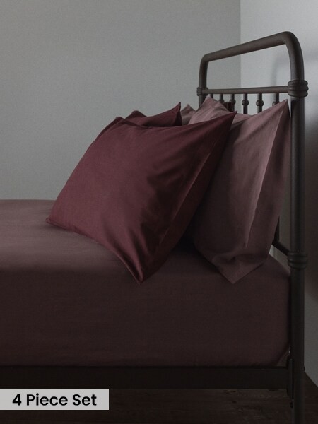 The Set 2 Pack Washed Cotton Fitted Sheet And Pillowcase Set