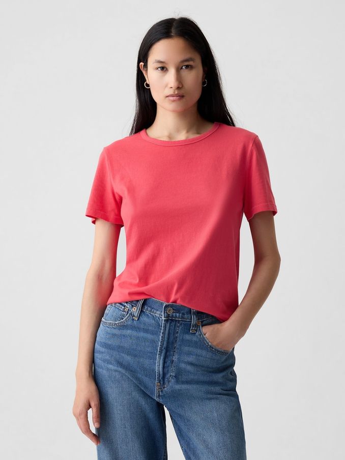 Pink Cotton Short Sleeve Vintage Crew Neck T-Shirt (V78623) | £10
